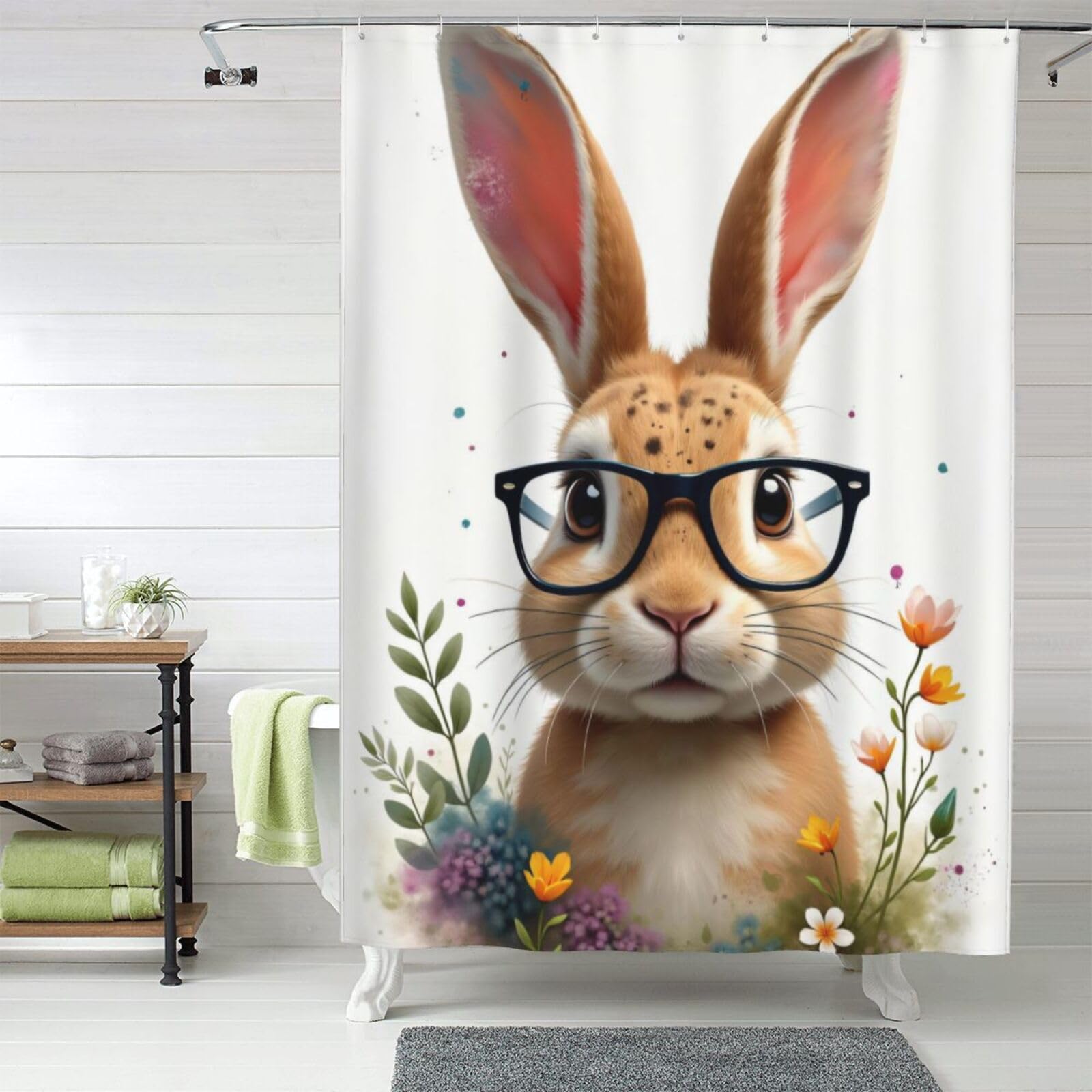 Rideau de douche lapin tissu épais fini le sol mouillé 152x183