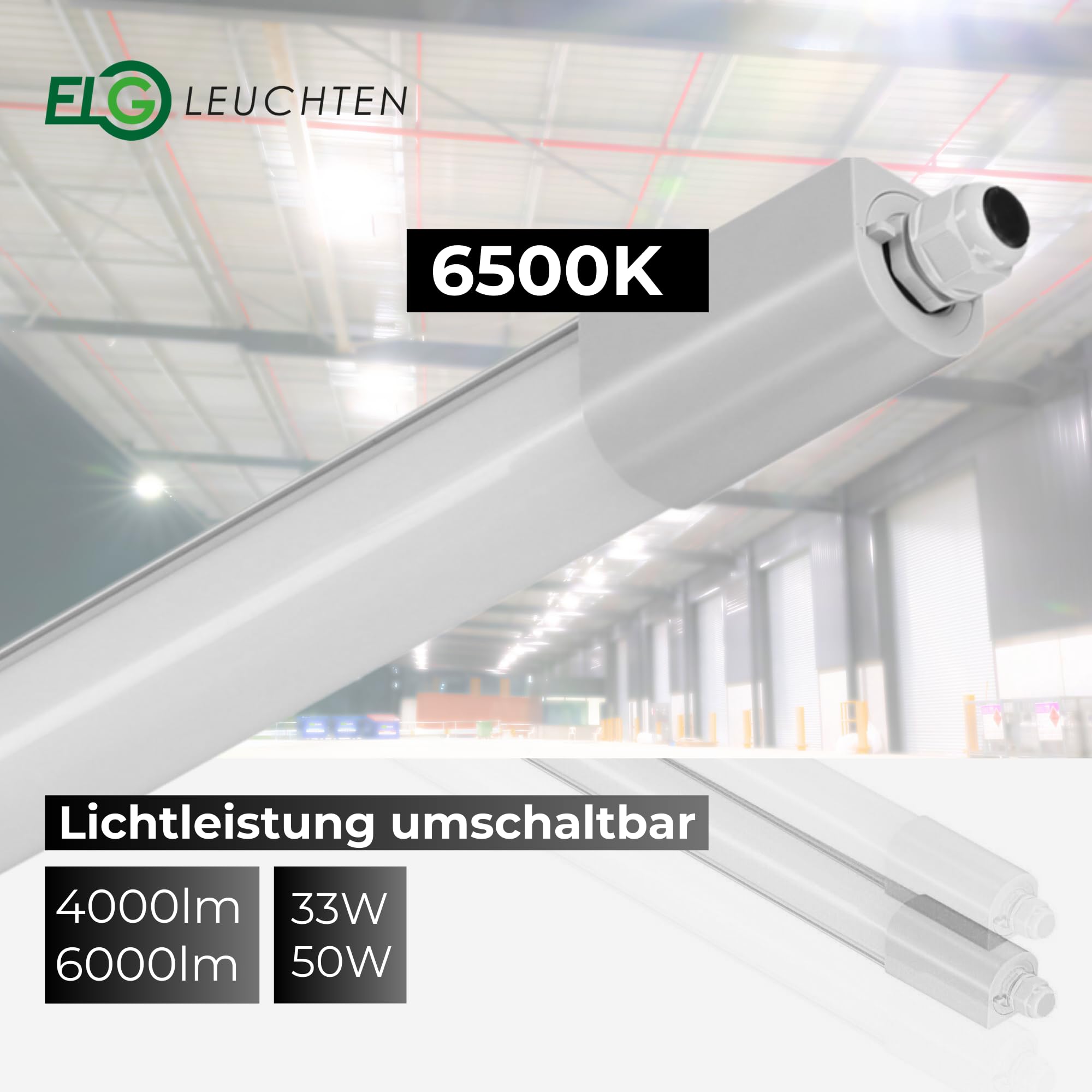 LED Feuchtraumleuchte 150cm 12er-Set 50W/33W 4000lm/6000lm | 6500K Umschaltbar IP66 wasserfest, Für Garage Werkstatt Keller