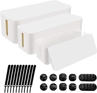 [Set of 3] Cable Management Boxes Organizer, System to Cover and Hide & Power Strips & Cords,Large Storage Wires Keeper Ho...