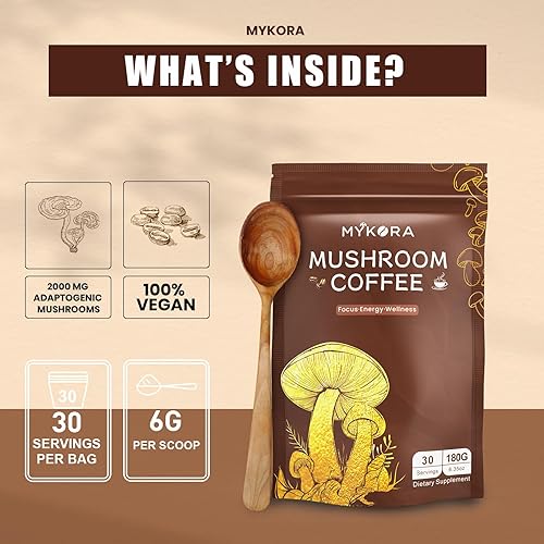 Miniatura 6 de Café de hongos 2000mg, Café instantáneo orgánico con 6 hongos adaptogénicos (melena de león y cola de pavo), con aceite MCT y coco, para la