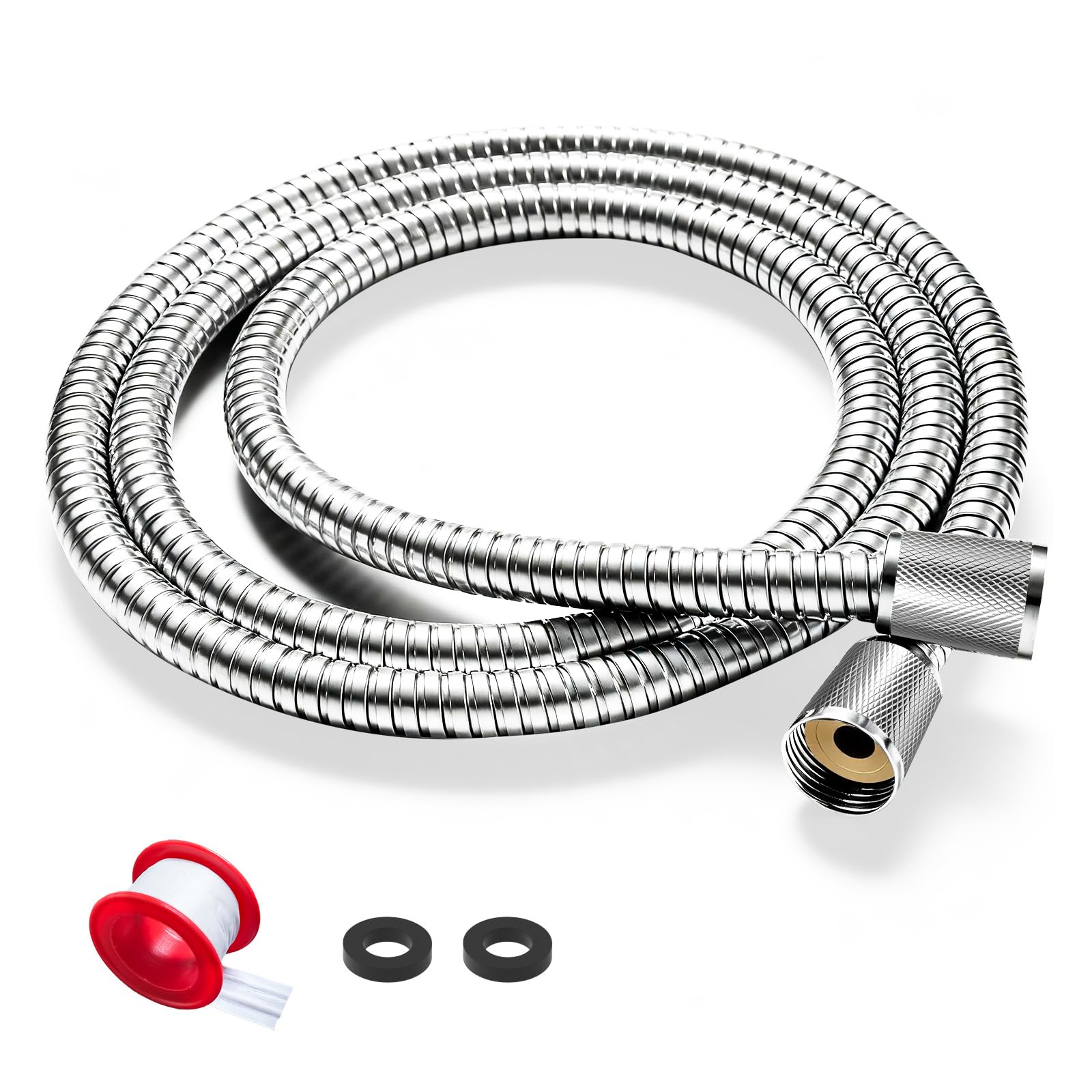 FEELSO Stainless Steel Shower Hose 2m, Leakproof Universal Standard G1/2 Long Shower Pipe for Anti-Explosion & Anti-Kink & High Pressure Resistant, Large Bore Replacement Shower Hose (Silver)