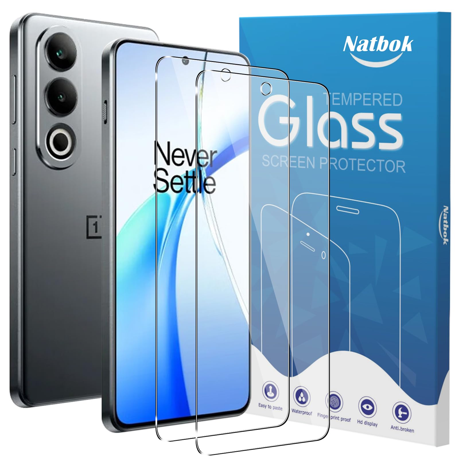 Natbok 2 Pack Compatible with OnePlus Nord CE4 Screen Protector,Full Coverage 9H Tempered Glass Film,HD Clear Scratch Resi...