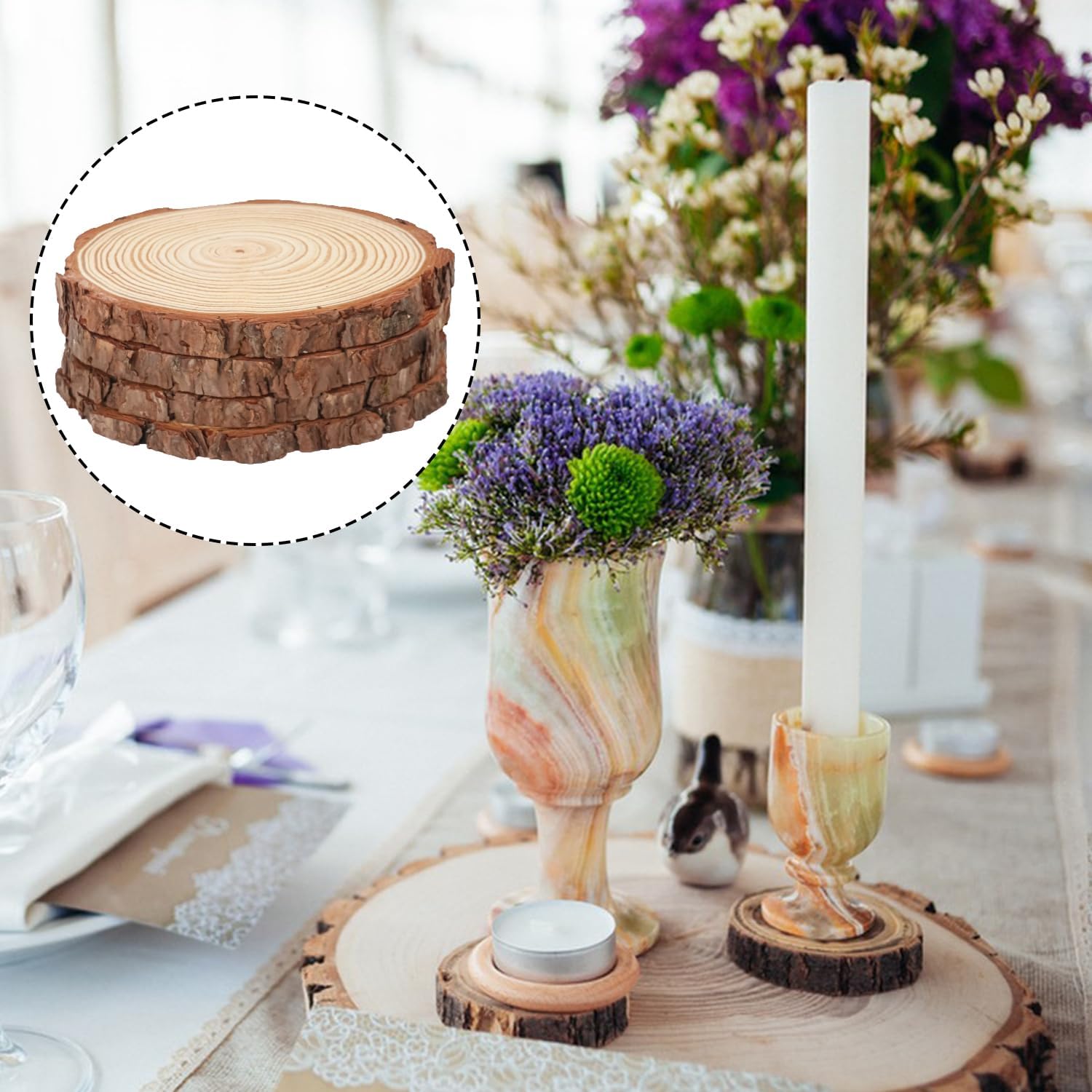 24 PCS Unfinished Wood Slices for Centerpieces, 6.3-7 Inch Natural Wood Slices with Tree Bark Pine and Wood Rounds Discs for DIY Crafts, Centerpieces, Art & Decor