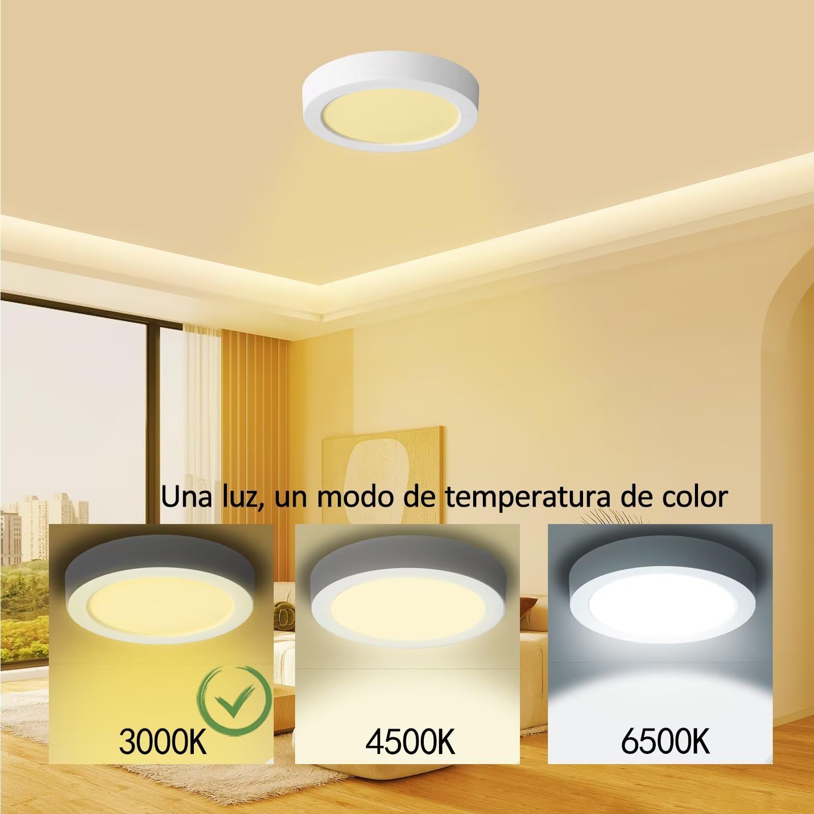 Yexati Pack 6X Panel LED Circular 15W 1800LM, Plafon Superficie LED Redondo (3000K) Color Blanco Calido, IP44 Angulo 120 Driver Incluido. para Dormitorio Cocina Salon Baño Comedor Pasillo 170 * 28Hmm