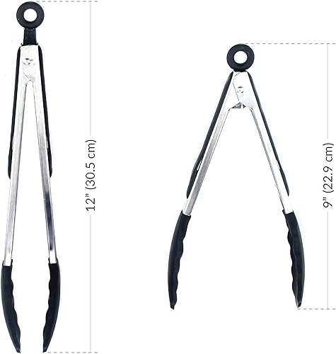 Miniatura 6 de Boxiki Kitchen - Pinzas de cocina para cocinar con puntas de silicona de acero inoxidable sin BPA, juego de 2 pinzas de silicona para cocinar, asar