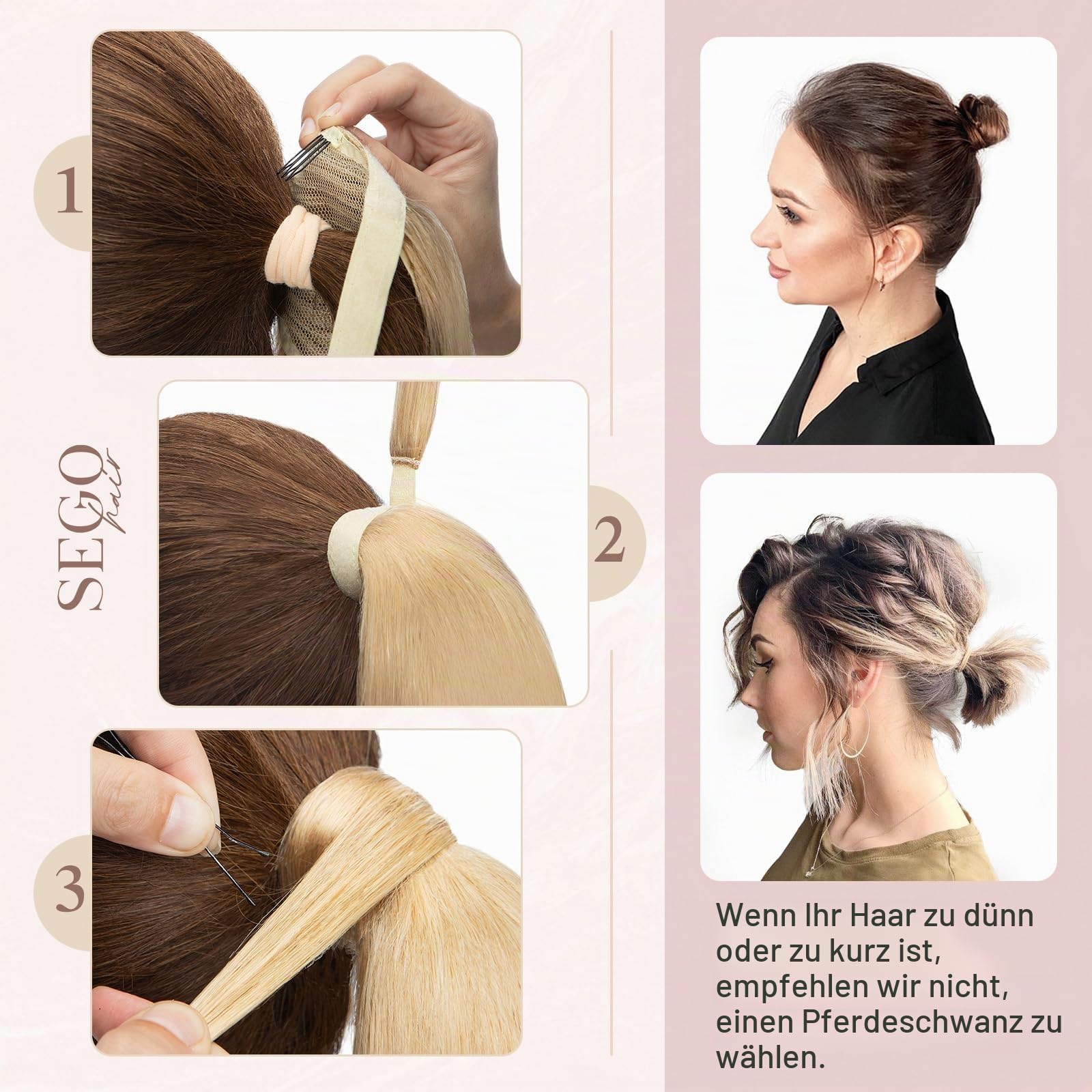 SEGOHAIR Pferdeschwanz Haarteil Echthaar Extensions Zopf 20"(50cm) Clip in Extensions Echthaar Lang Glatt Echte Haare Extensions Echthaar Remy Dunkelstes -95g