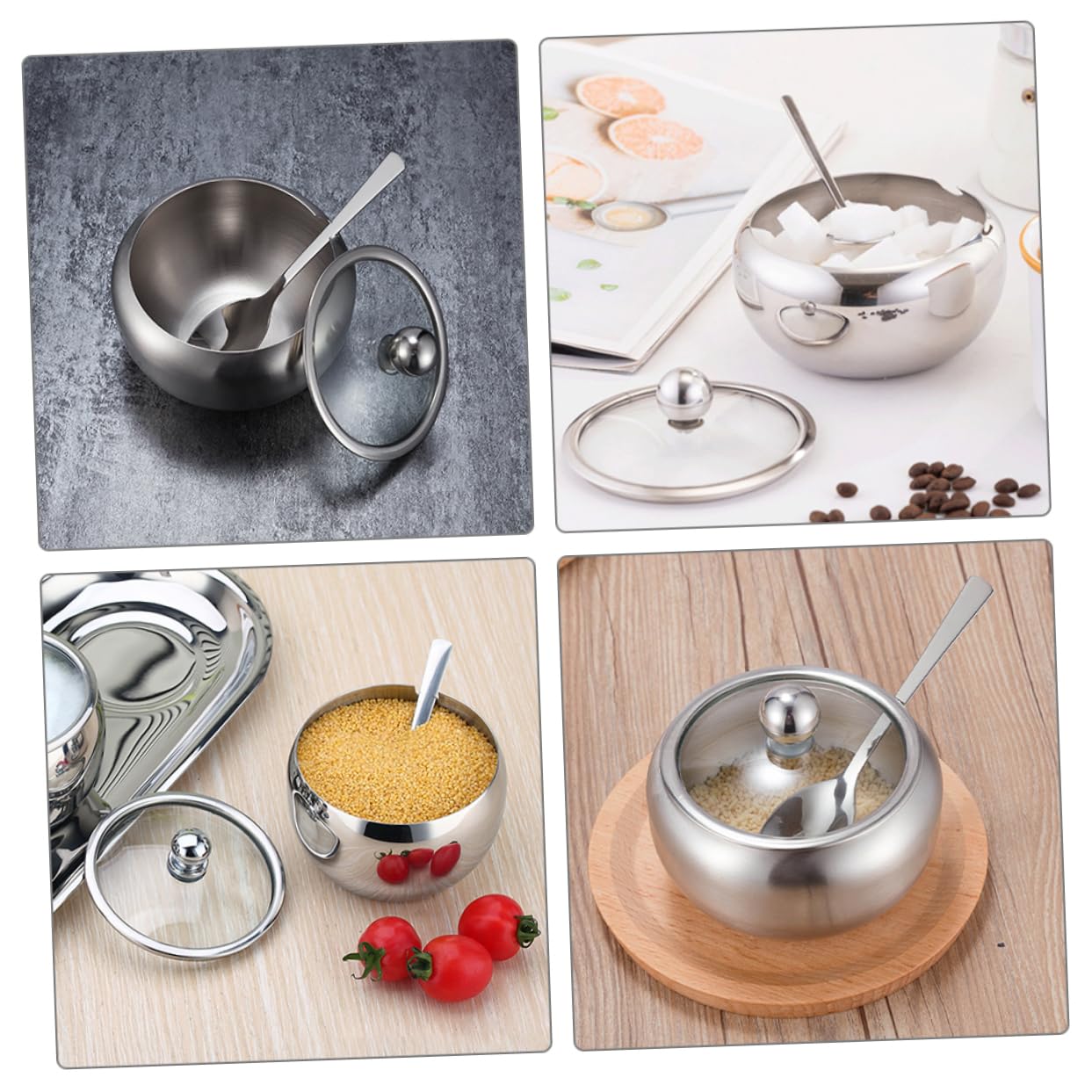 Cabilock 3 Juegos Dispensador De Jarabe Bol Paquetes Tarro De Galletas Recipientes Para Condimentos Con Tapa Tarro De Pepinillos Tarro De Dulces Cedazo Frasco Papelera Bandeja Silver Vidrio
