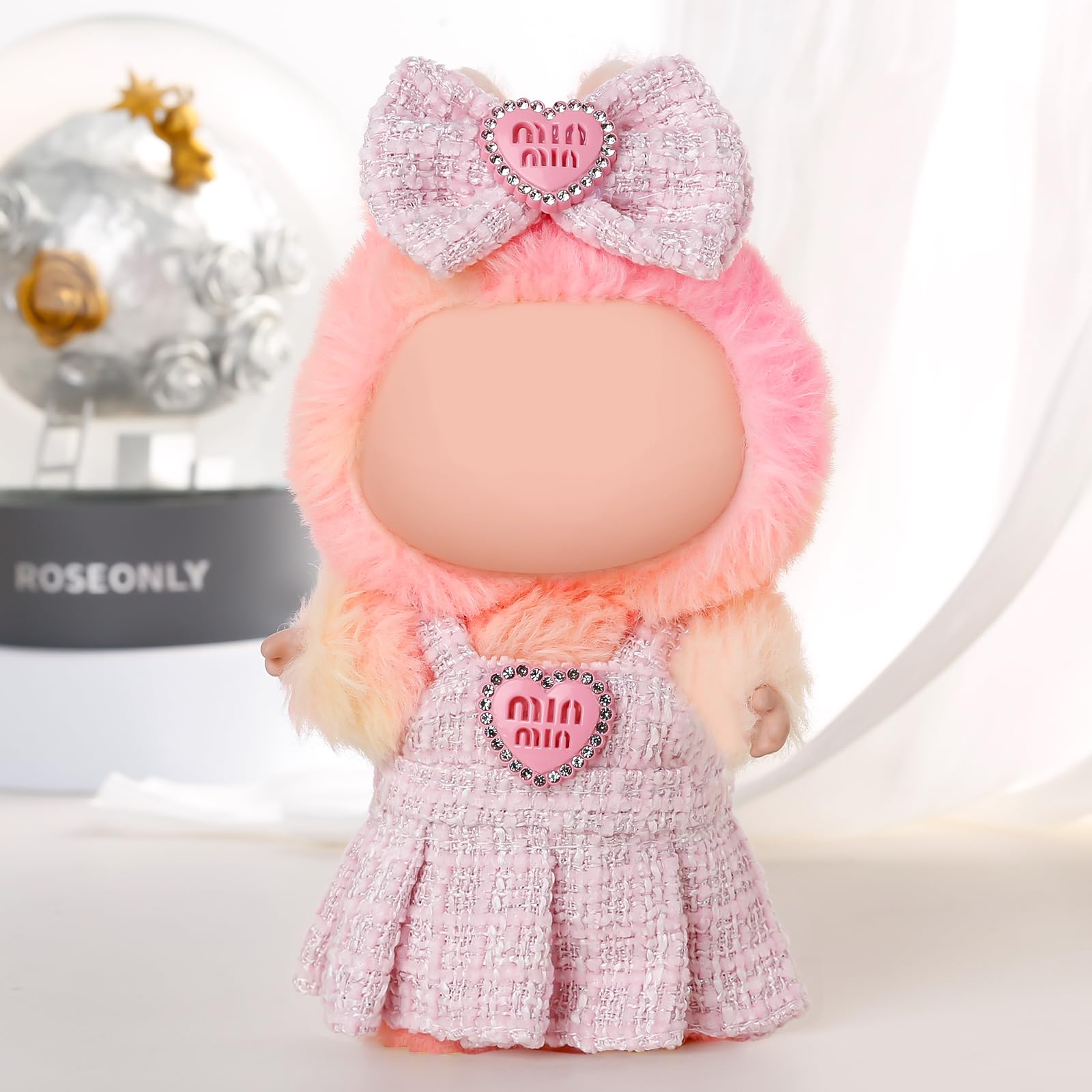 Chritice 2PCS Doll Clothes for Doll,Compatible with Labubu,Vinyl Plush Toy Pink Outfit Set N#GZF-W, 17cm - Image 4
