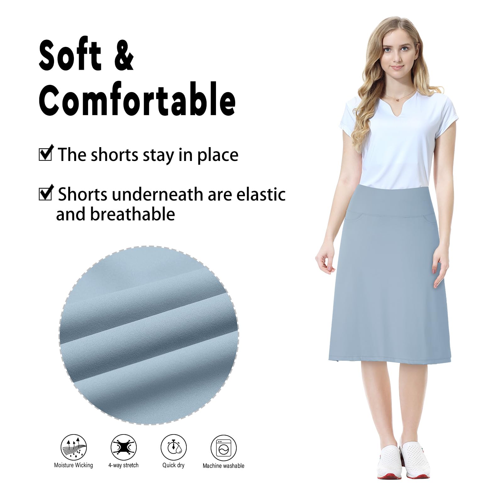 Jupe-Short mi-Long pour Femme avec 3 Poches, Jupes modestes, Jupe-Genou de 61 cm