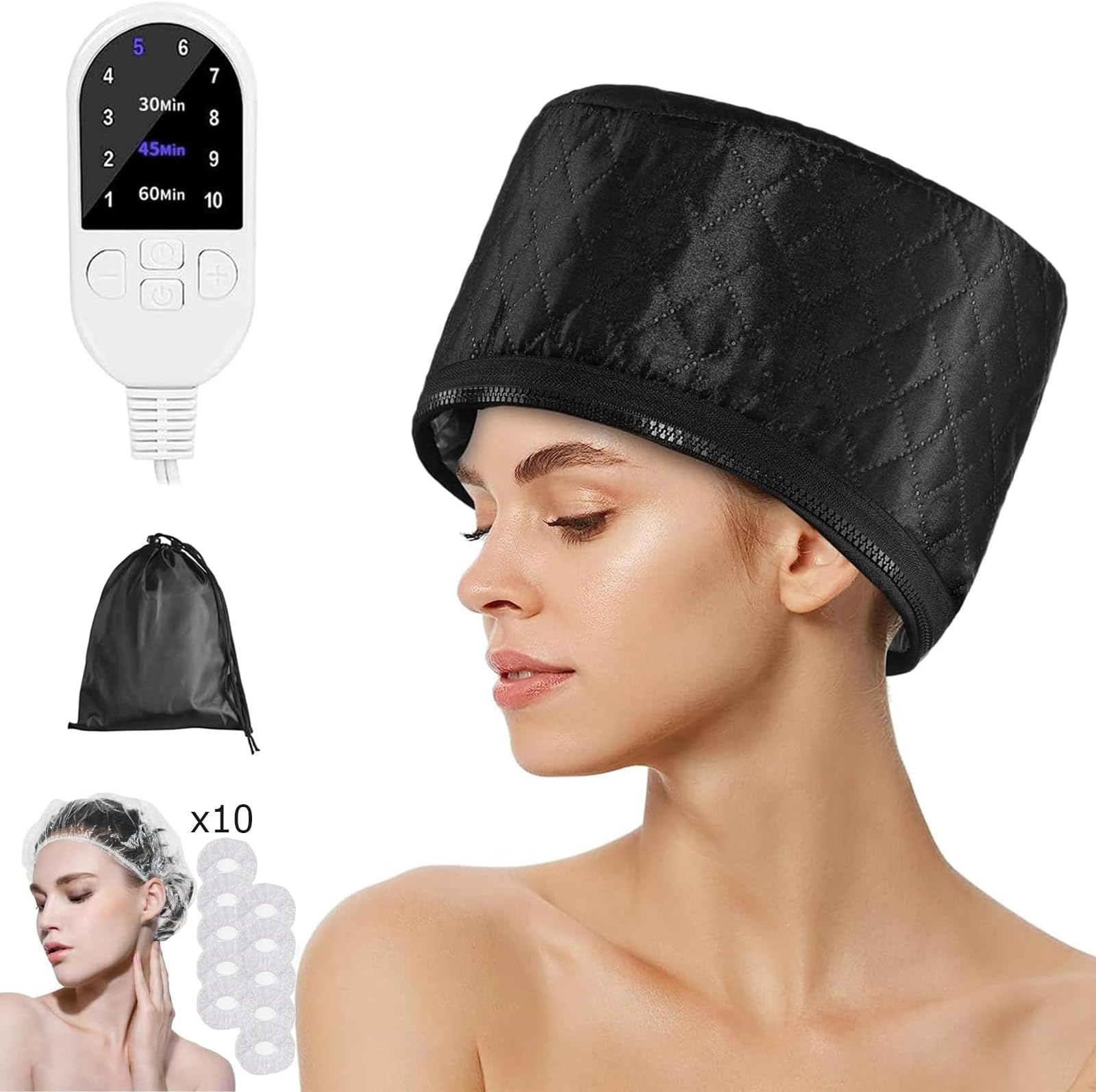 Hair Steamer for Natural and Black Hair - Home Use Thermal Heat Cap With 10-level Heats, 3 Timer Settings for Deep Conditioning, Hot Oil Treatment