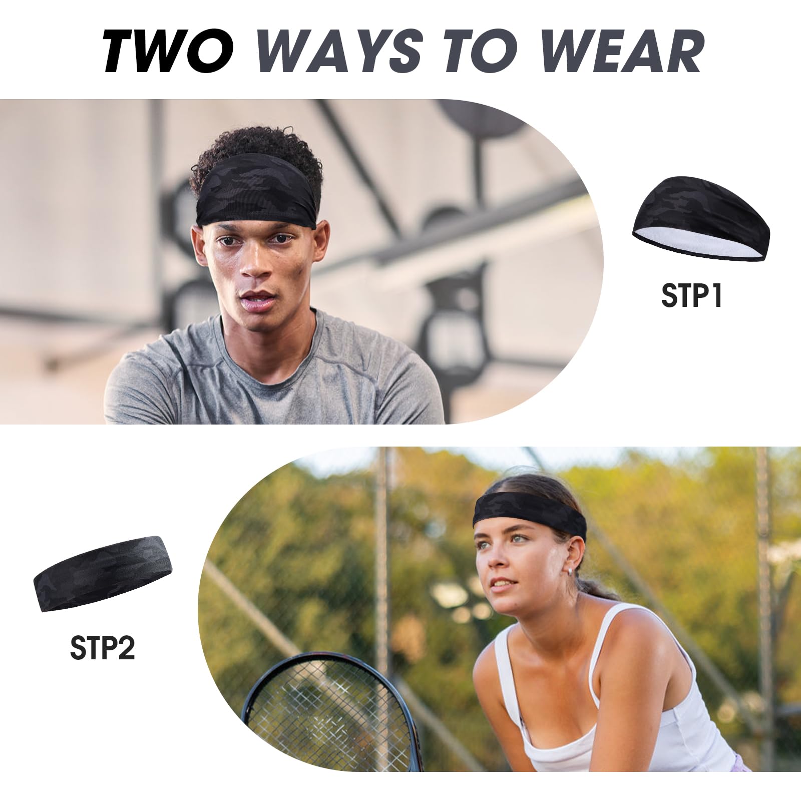 MARKEEP Diadema deportiva para hombres y mujeres, paquete de 4 o 5, banda para el sudor para absorber la humedad, adecuada para fitness, correr, ciclismo, baloncesto, yoga