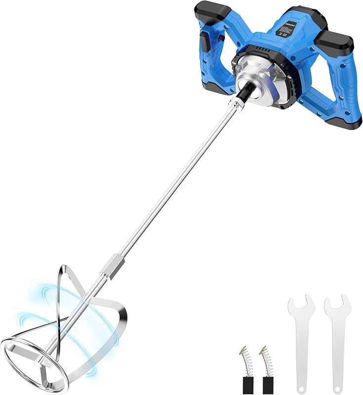 Mezclador de Cemento Mezclador de Concreto Eléctrico Mezclador de Lodo de Mano de 110 V con 6 Velocidades Ajustables para Mezclar Concreto, Cemento, Barro, Mortero, Masilla, Pintura (Azul Oscuro)