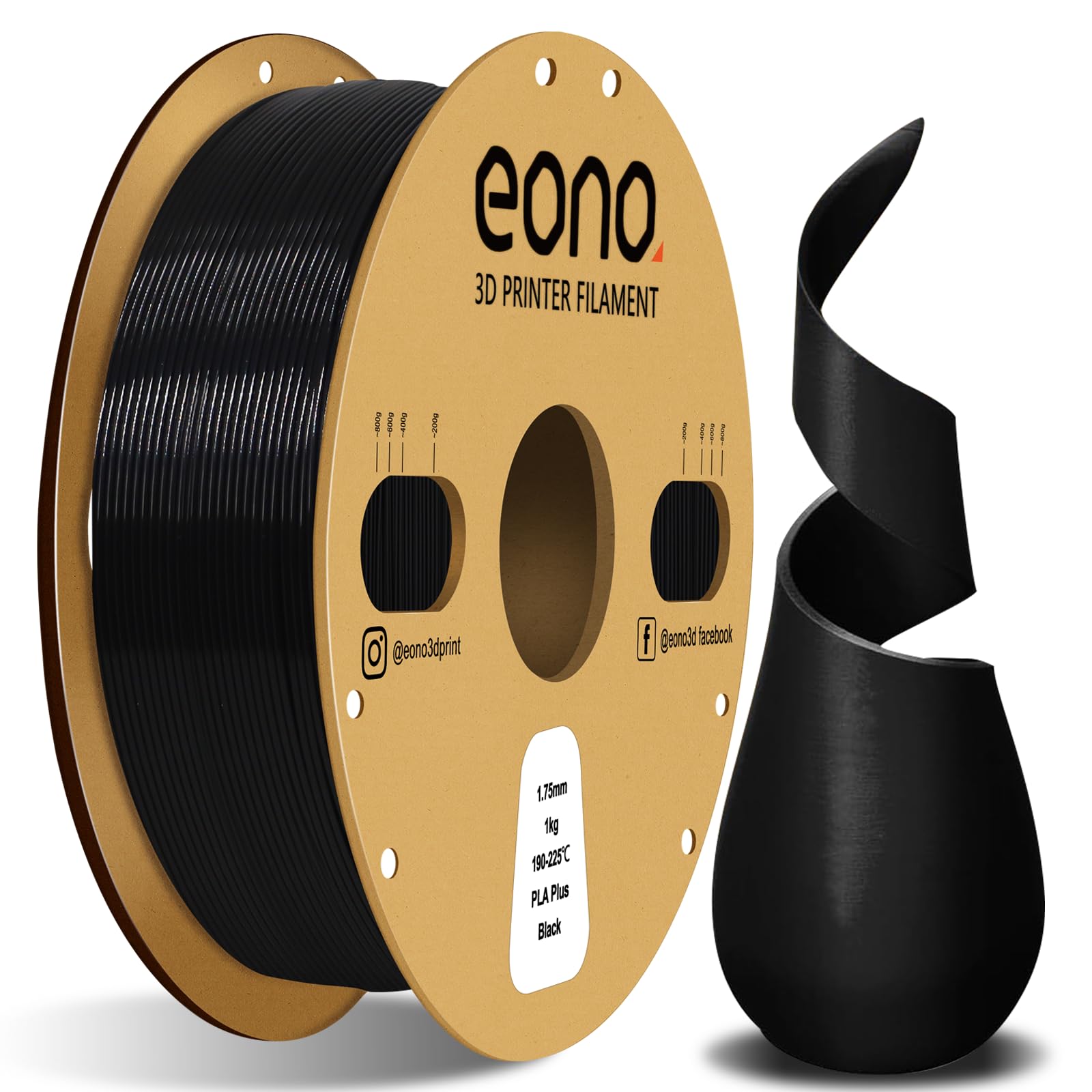 Eono PLA Plus 3D Printer Filament, 1.75mm PLA+ 3D Filament for FDM 3D Printer & 3D Pens, Neatly Wound Filament, Strong and Toughness, Dimensional Accuracy +/- 0.02 mm, 1KG Spool(2.2 LBS), Black