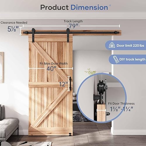 Miniatura 6 de EaseLife Kit de herrajes para manija y riel de puerta corrediza de granero de 6.6 pies, polea recta, se desliza suavemente silenciosamente, fácil de