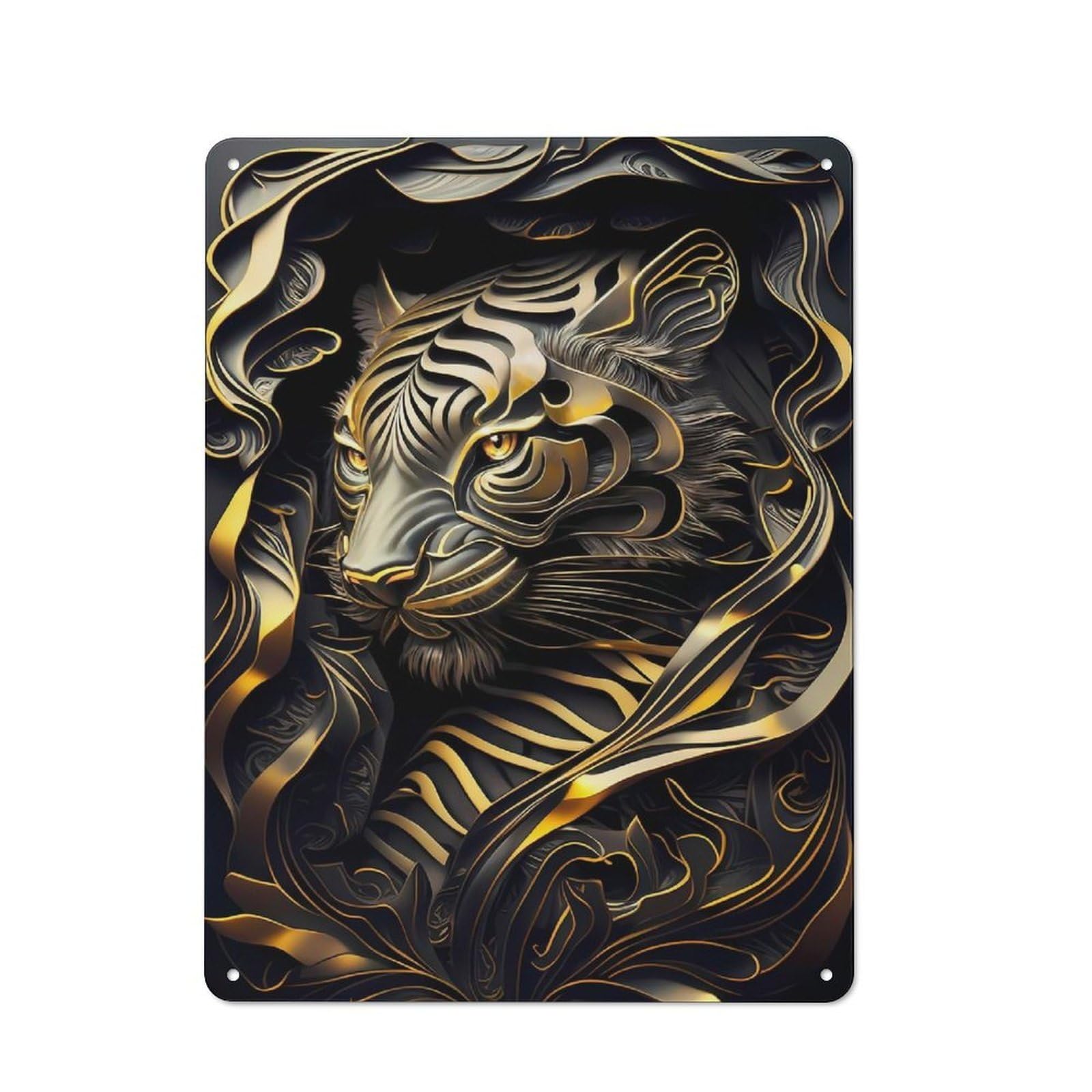 Junmoney Style-17 For Hobby Room Or Studio, Golden Tiger Guardian Retro-Style Tin Sign 40X30cm, For Room Styling Across Hobby Rooms And Studios