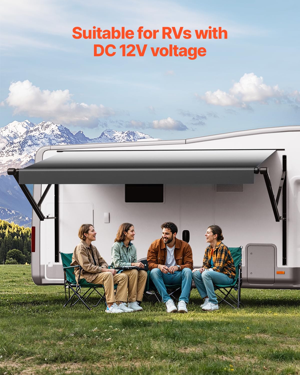 VEVOR Elektryczna markiza do samochodów kempingowych, wodoszczelna, modułowa, markiza boczna (3066 mm) z ramą ze stopu aluminium, czarna markiza zewnętrzna z gradientem kolorów, ochrona przed słońcem