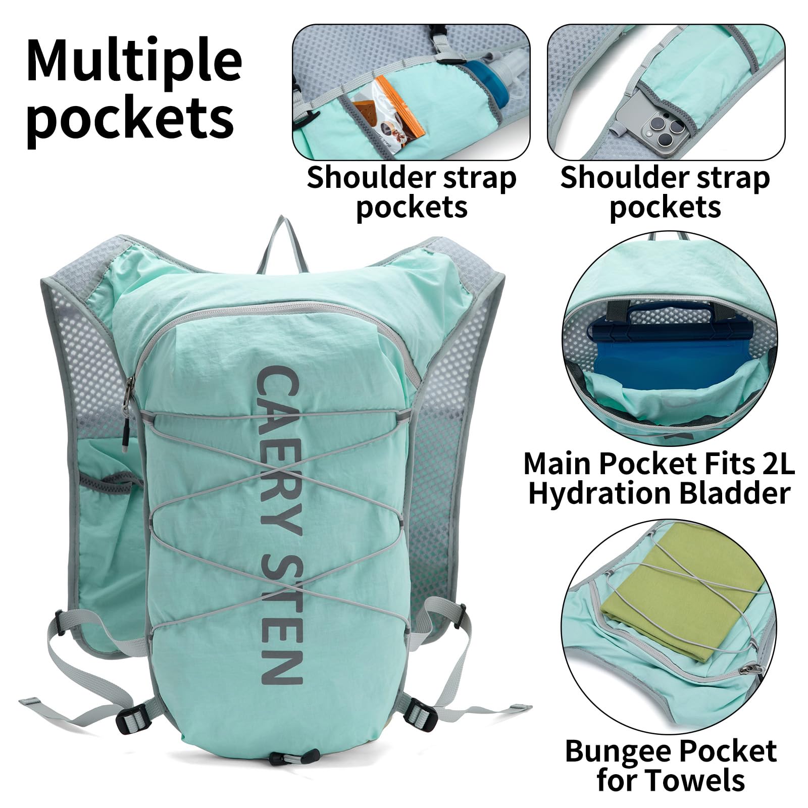 Carey STEN Mochila hidratada, chaleco para correr, combinada con una bolsa de agua de 1.5 L, mochila de senderismo, adecuada para correr, senderismo, maratón y tanto hombres como mujeres