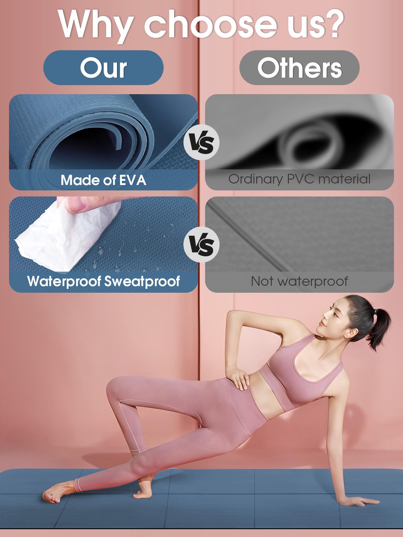 Classic Yoga Mat for Woman and Man LULUWA Non Slip Portable 3mm Thick EVA Exercise Gym Mat for Fitness Yoga Pilates Workout Outdoor Camping Travelling (Dark Blue) - Image 7