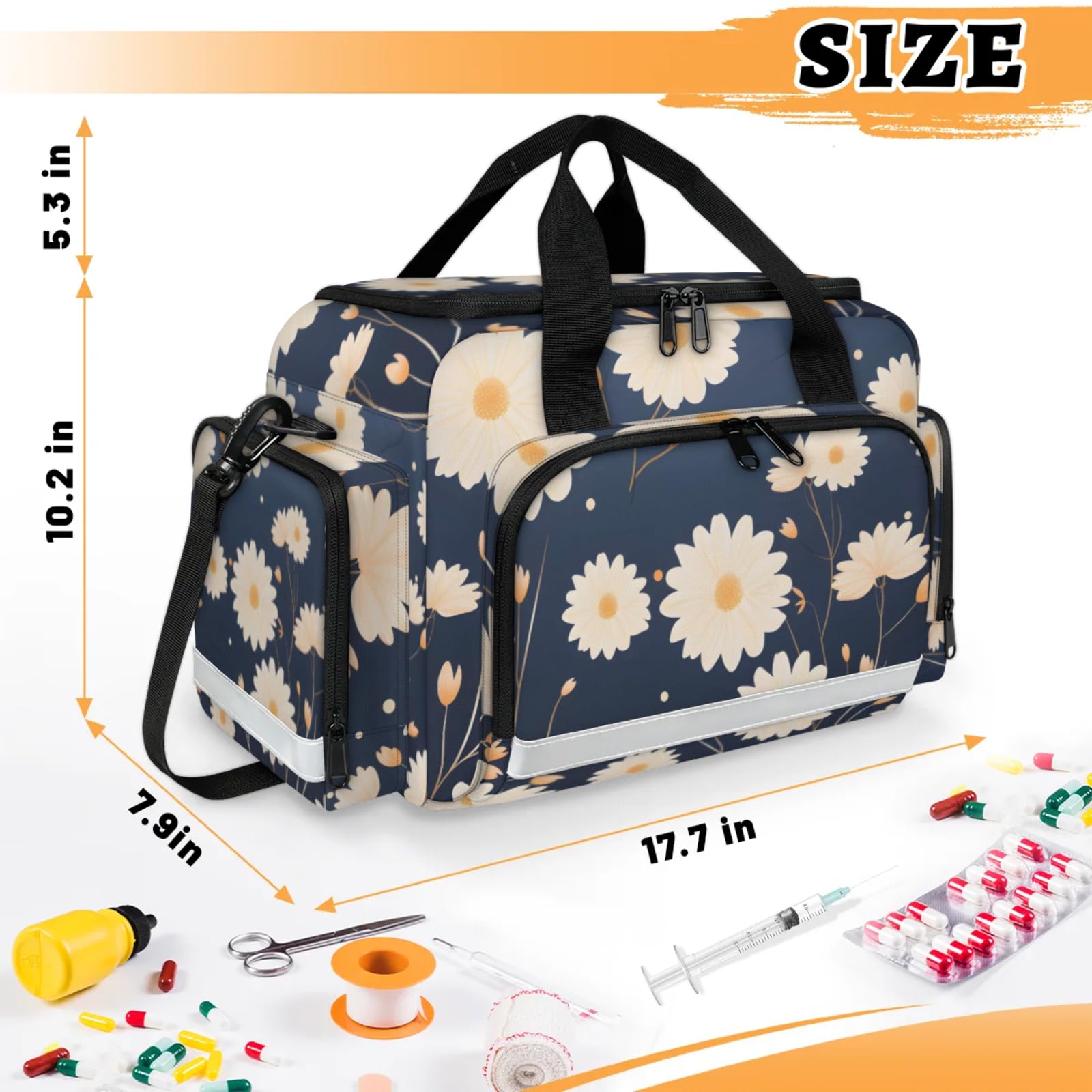 GzLeyigou First Aid Bags Empty, Pretty Florals Emergency Bag First Aid Kit Multiple Compartment Kit Carrier On Call Trauma Bag For Paramedics Emergency Medical Supplies Kit