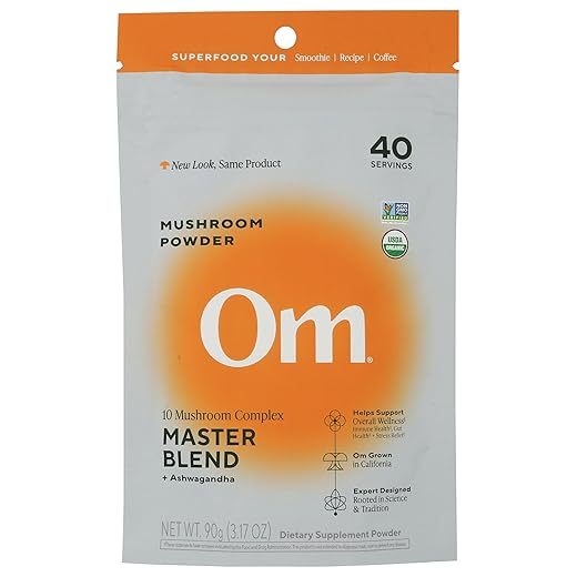Om Mushroom Superfood Master Blend 10 Mushrooms Complex& Adaptogens, 3.17 oz (Packaging and Serving Size May Vary)