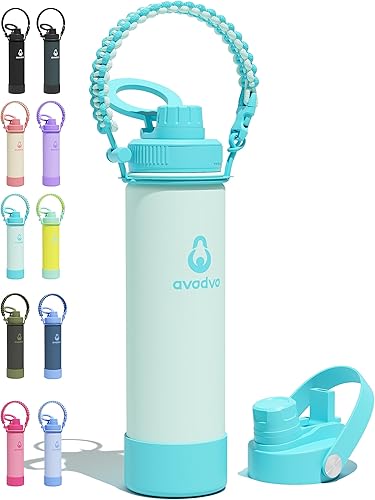 Miniatura 45 de Botella de agua aislada avodvo de 12 onzas con 2 tapas (tapa con popote y boquilla de 2 en 1, tapa magnética), botella de agua para niños con Azul