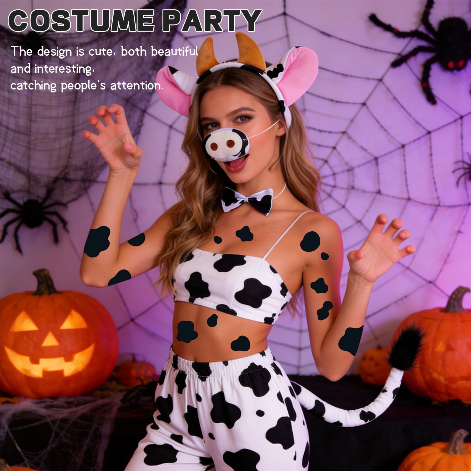 AYNKH 5PCS Cow Costume,Cow Ear Headband,Tail, Nose - Image 4