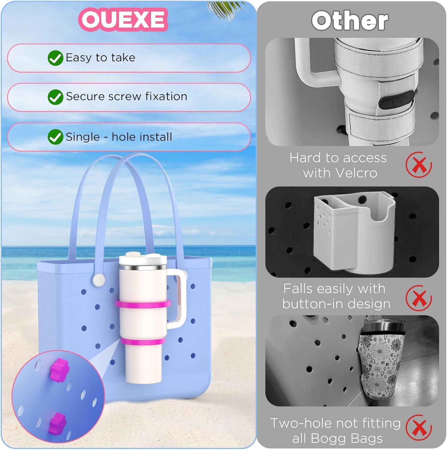OUTXE 2 Pack Cup Holder for Bogg Bag, Fits 16-40oz Stanley, Insert Drink Holder Attachment Compatible with All Bogg Bags & Simply Southern Beach Tote Bag image 2