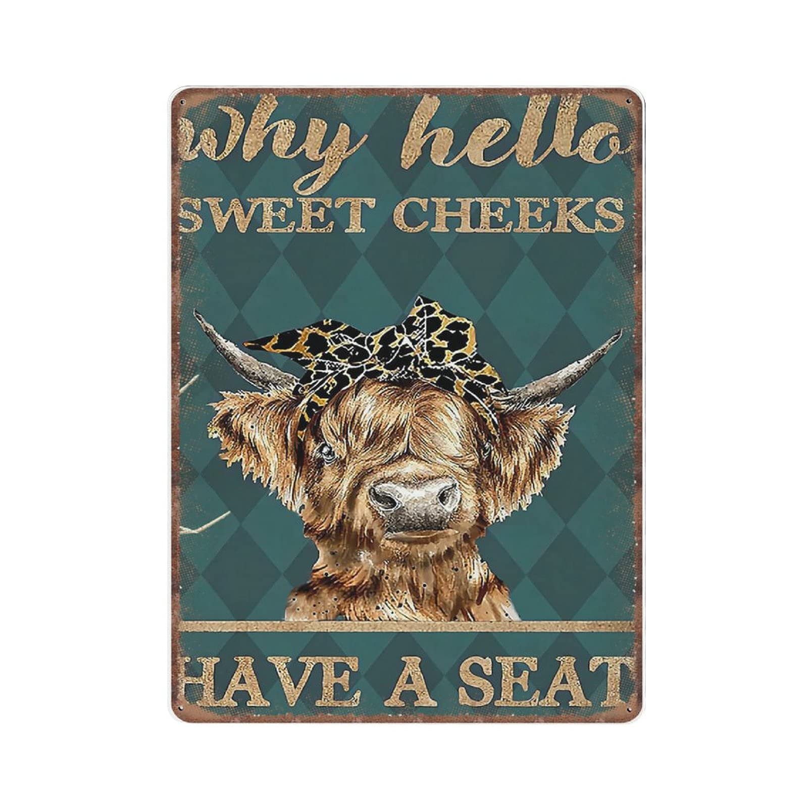 Gqwjksz Material_tin12 Why Hello Sweet Cheeks Have A Seat Tin Signs Cow Poster Cow Wall Art Gift For Farmer Funny Animal Print Vintage Metal Sign Iron Wall Decor Bar Club Novelty Retro Parlor Garage Gifts, 30X40cm