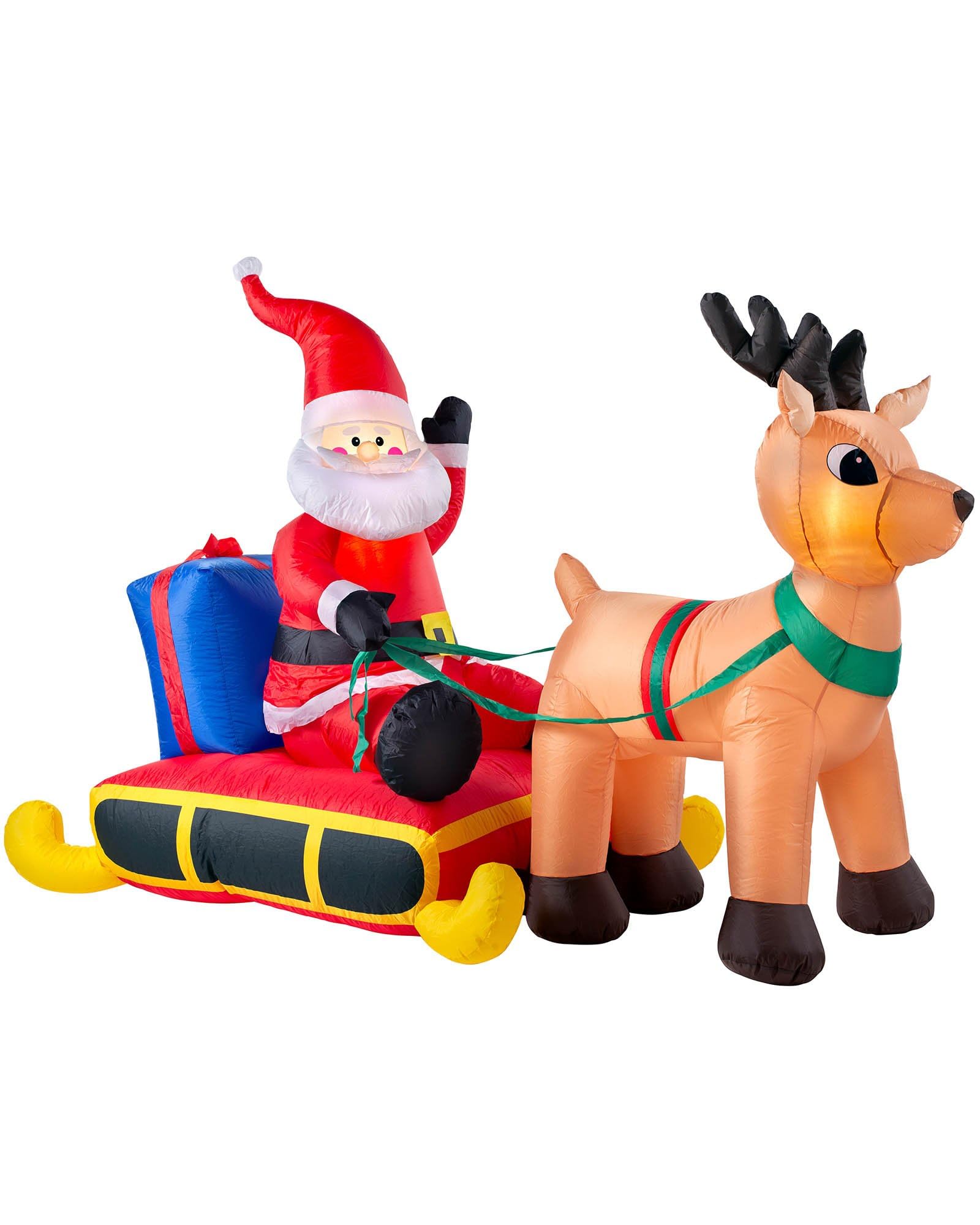 WeRChristmas Pre-Lit Inflatable Santa with Reindeer, Multi-Colour