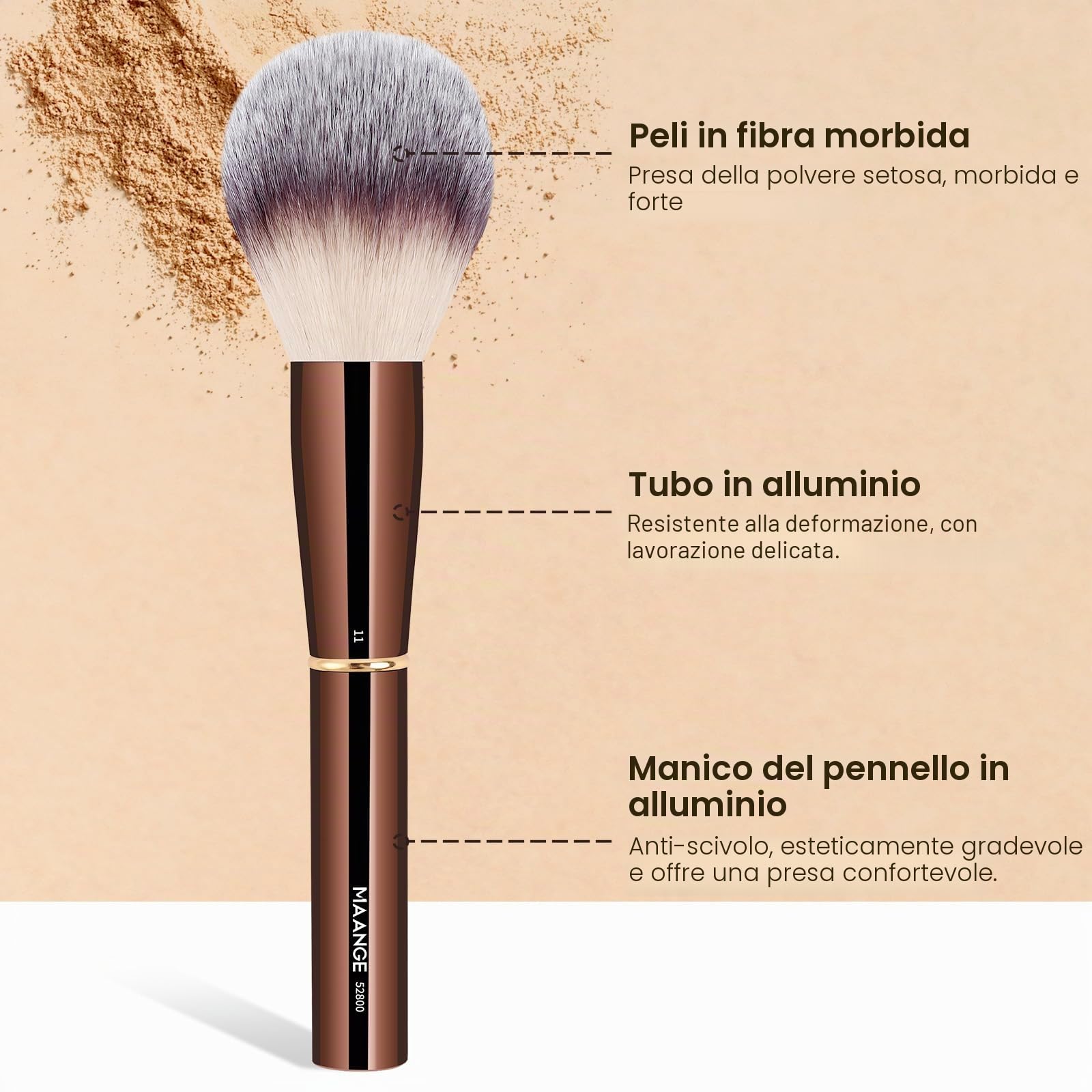 MAANGE Set di pennelli per trucco, 13 pezzi, inclusi astuccio, pennelli 22-in-13 a doppia estremità per fondotinta, cipria, ombretto, correttore, fard (Caffè Oro)