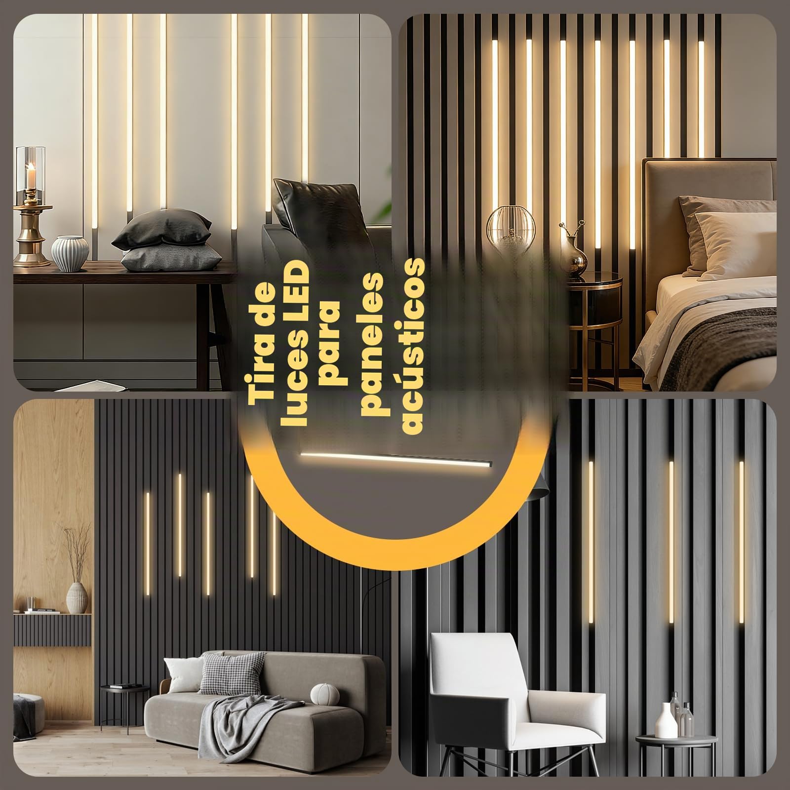 Iluminación Para Paneles Acústicos, Regulable Recortable Con 6 Tiras Led Blancas Cálidas 100Cm Y Sensor Táctil Fácil Instalación Para Paneles Acústicos Estanterías Armarios (6 Tiras LED)