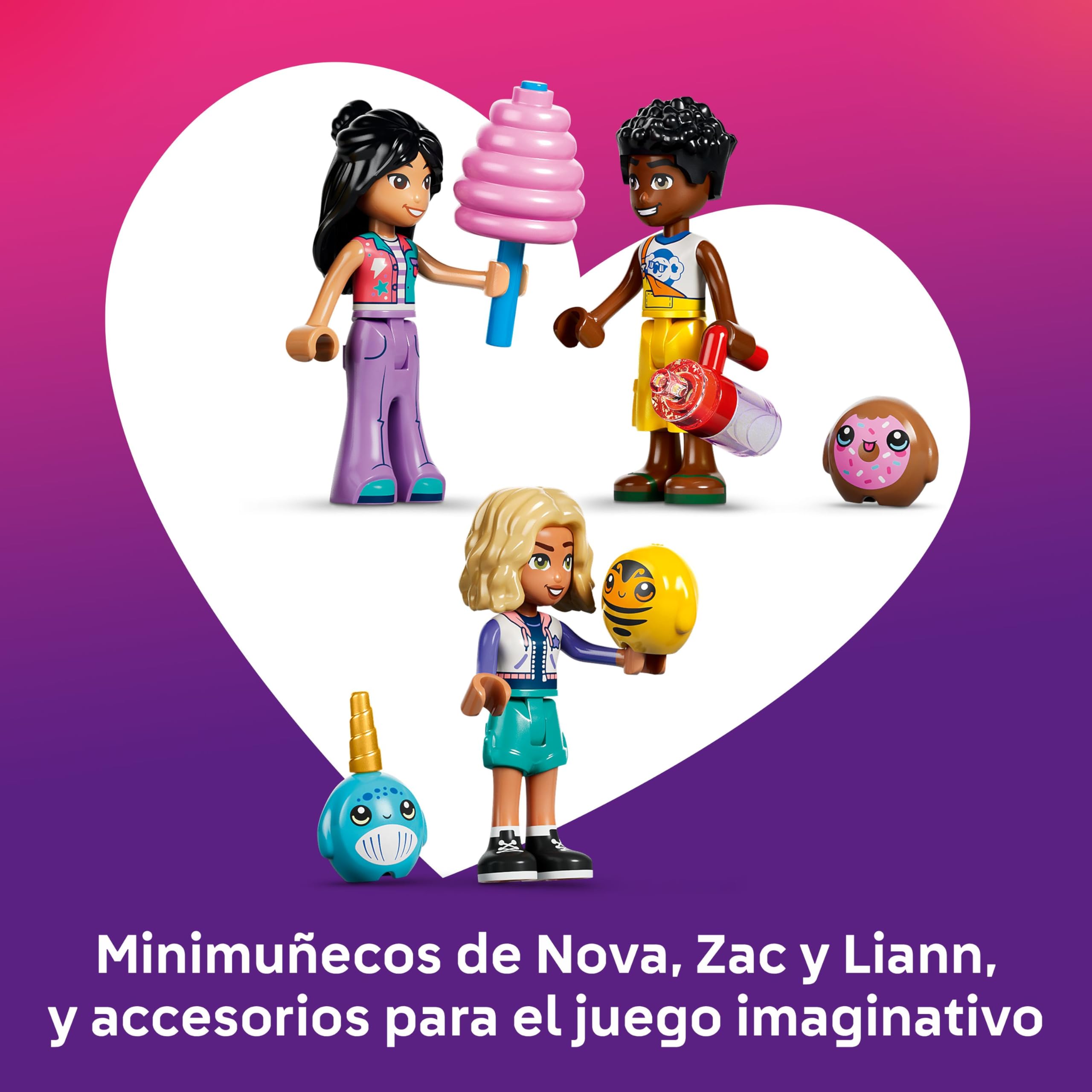 LEGO Friends Noria: Cupcakes y Golosinas – Juguete Interactivo con Juegos de Feria, Atracciones, 3 Mini Muñecos y Accesorios – Regalo de Cumpleaños para Niñas de 7+ Años – 42700