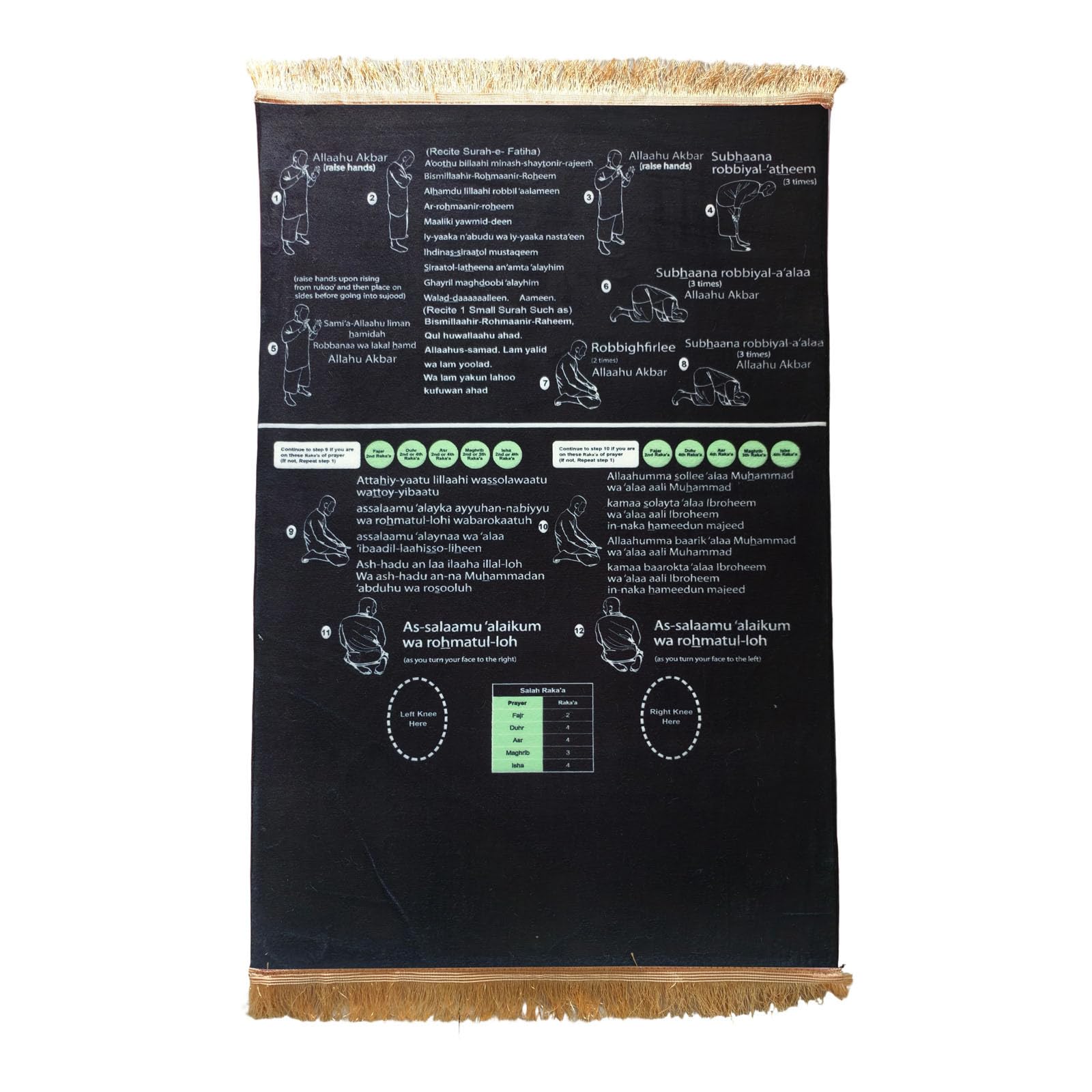Générique Tapis De Prière Guidé Bilingue pour Pratique De Salah pour Nouveaux Musulmans Convertis Et Enfants, Apprentissage Étape par Étape pour Maison Et Voyage (Black, 50x90cm)