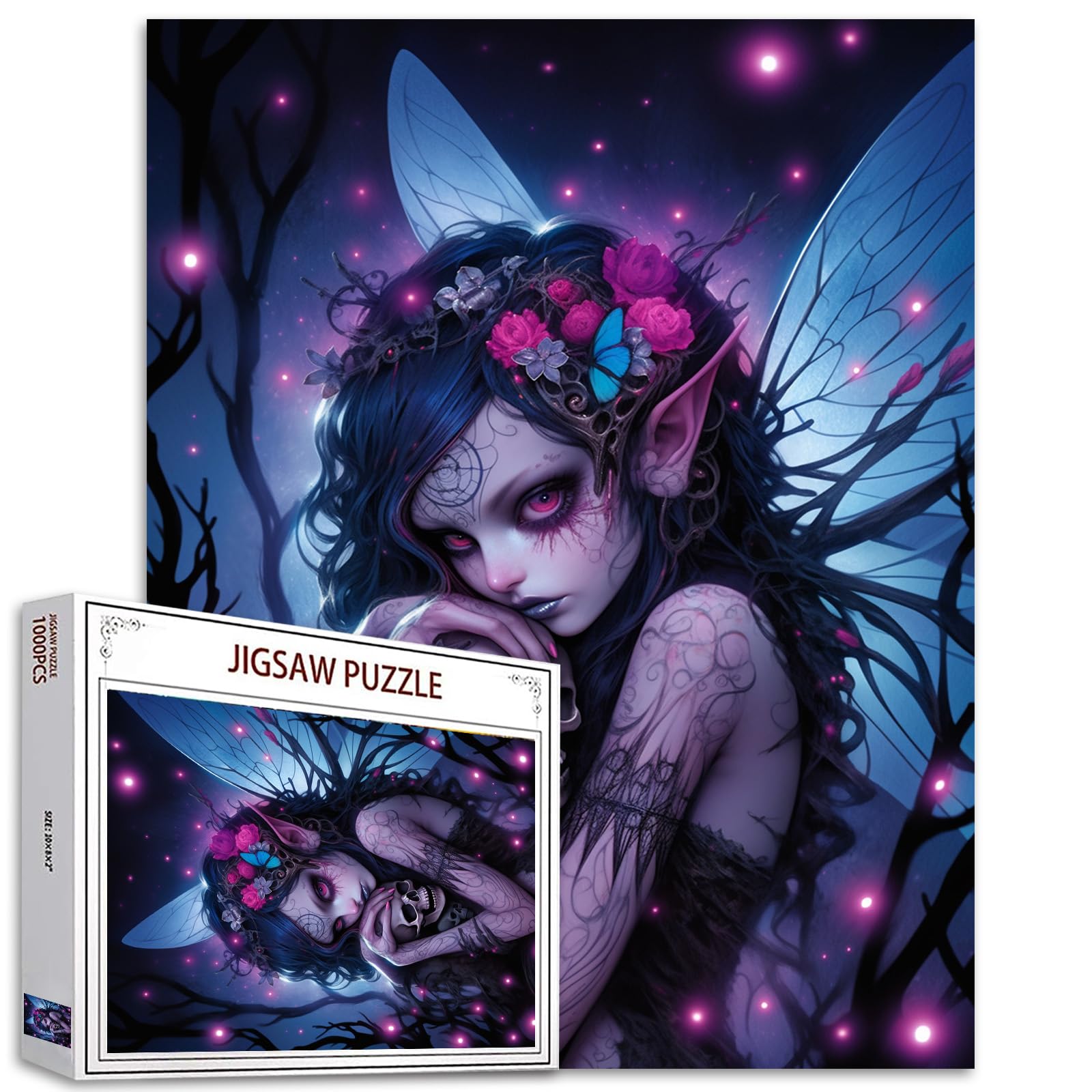 Dark Elf Wings Jigsaw Puzzle 1000 Pieces Puzzles for Adults,Skull of Terror Jigsaw Puzzles for Challenging Family Activity Games Colorful DIY Charming