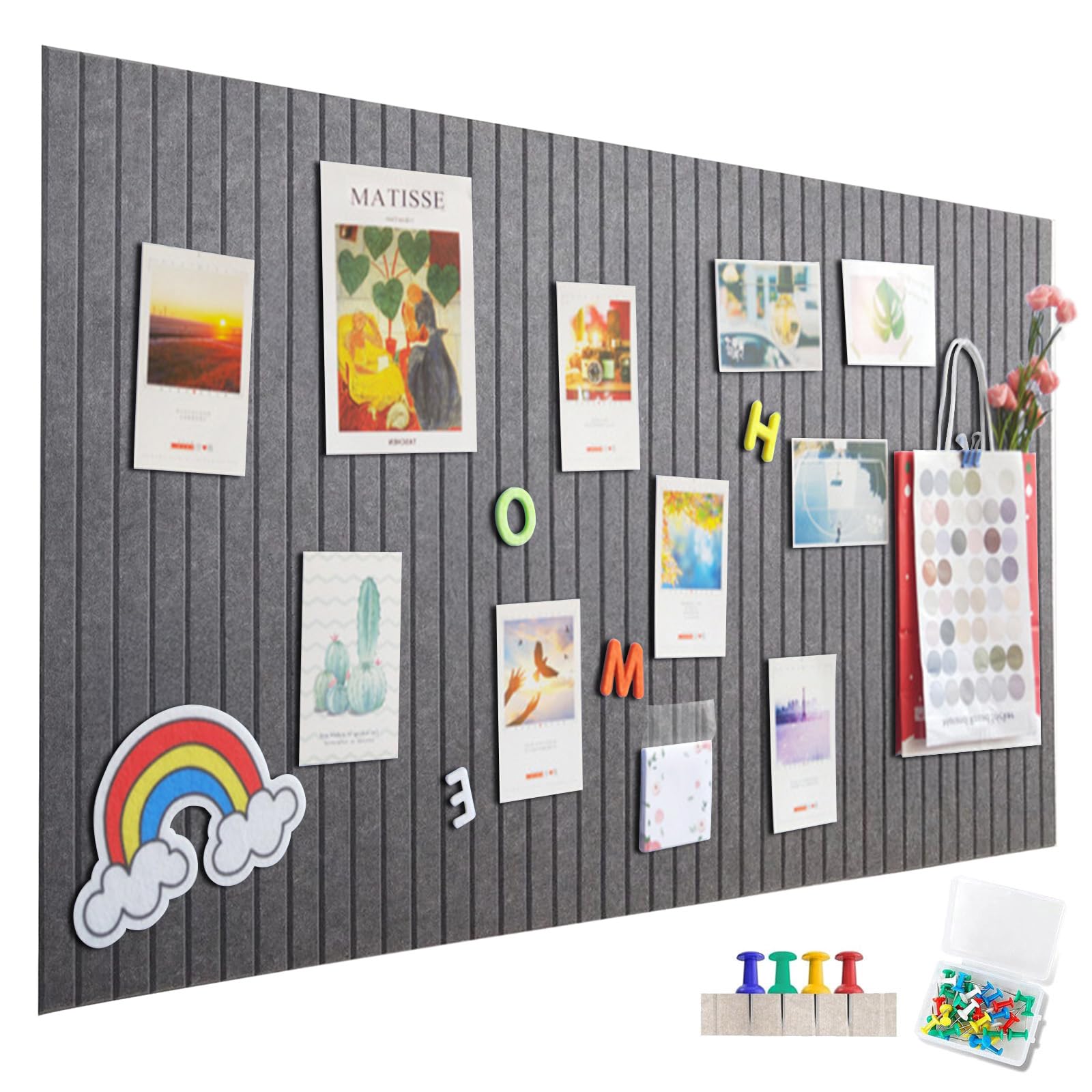 Large Felt Bulletin Board, Self-Adhesive, 120 x 90 cm, Vertical Stripes, Decorative Felt Board, Folding Chalkboard for Photos, Memo Boards, Memo Boards, Bulletin Boards