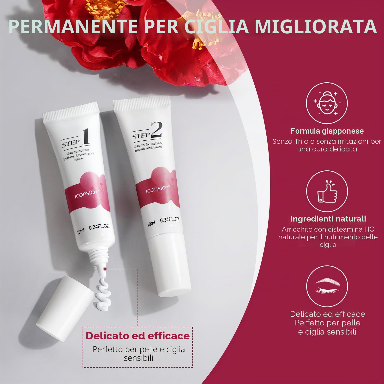 ICONSIGN Lash Lift Kit professionale per ciglia e permanente per ciglia con estratto di camelia, formula senza zolfo per 90 giorni, include colla per sollevamento ciglia per occhi sensibili per uso