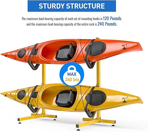 Miniatura 3 de Estante de almacenamiento doble para kayak, almacenamiento independiente para dos kayak, SUP, canoa y paddleboard, interior y exterior o garaje