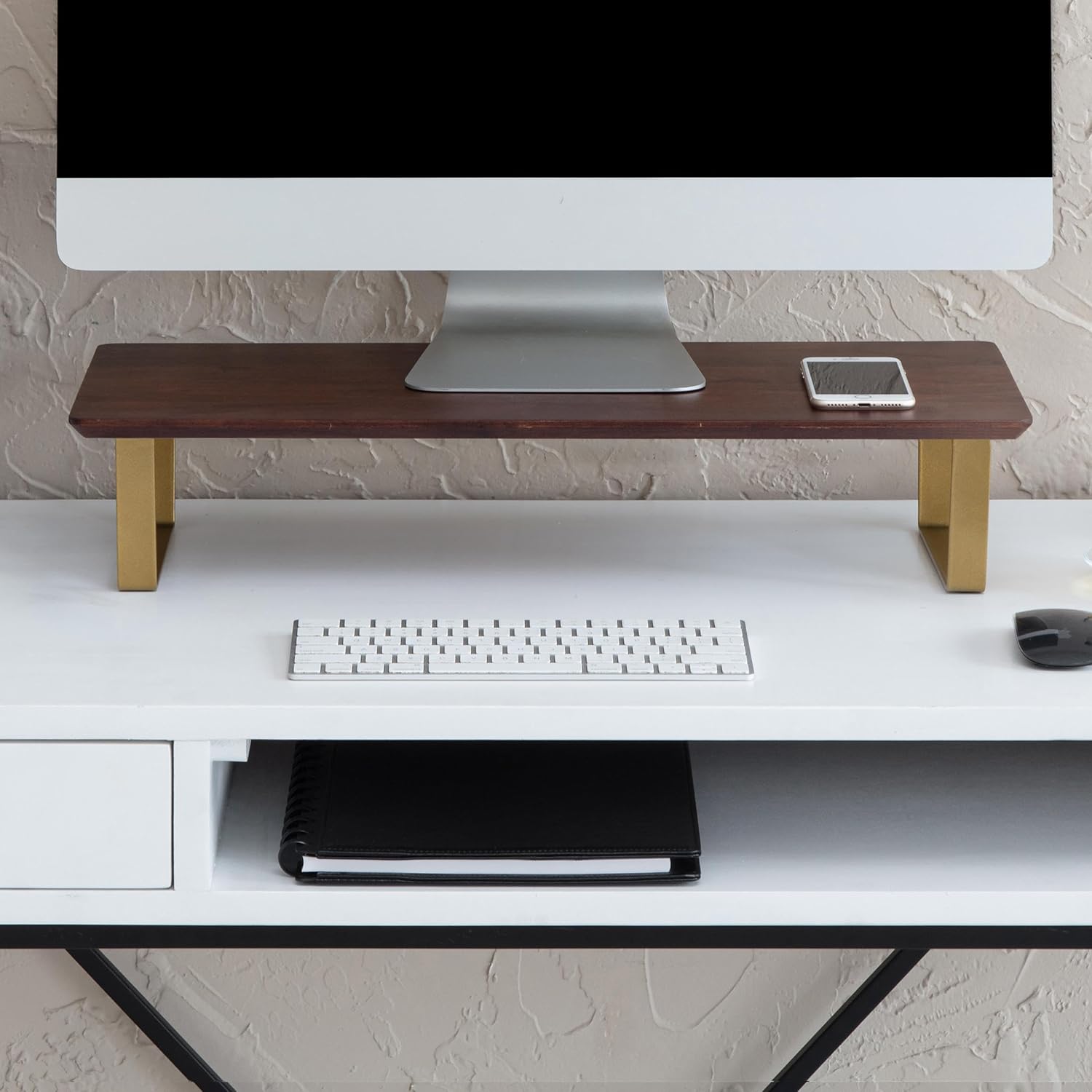 Anji Mountain Monitor Stand - Desktop Organizer & Laptop Riser, Ergonomic Monitor Riser, Space-Saving Monitor Stand for Desk, Durable Construction, Easy Assembly, Ideal for Home & Office,Walnut