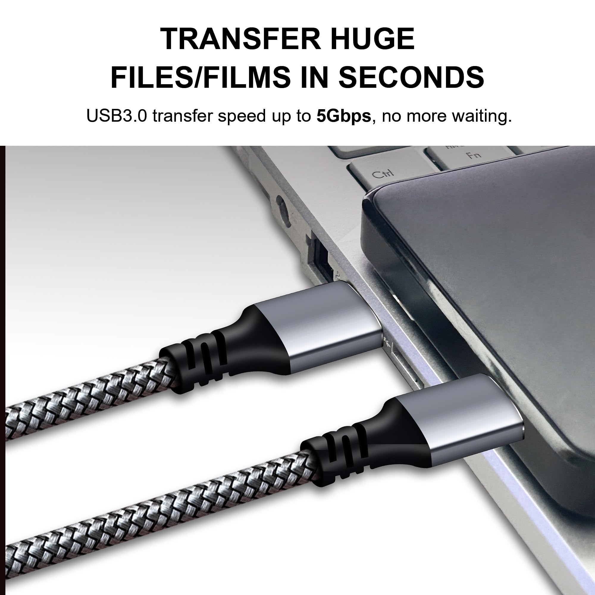 Tan QY Cable USB 3.0 A a macho A, cable USB macho a macho, cable USB de doble extremo compatible con carcasas de disco duro, reproductor de DVD, portátil (plateado, 91 cm)