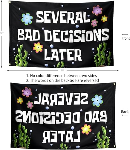 Miniatura 38 de ZKflager Bandera de varias malas decisiones más tarde, banderas divertidas para chicos de habitación, pancarta de meme de 3 x 5 pies para dormitorio