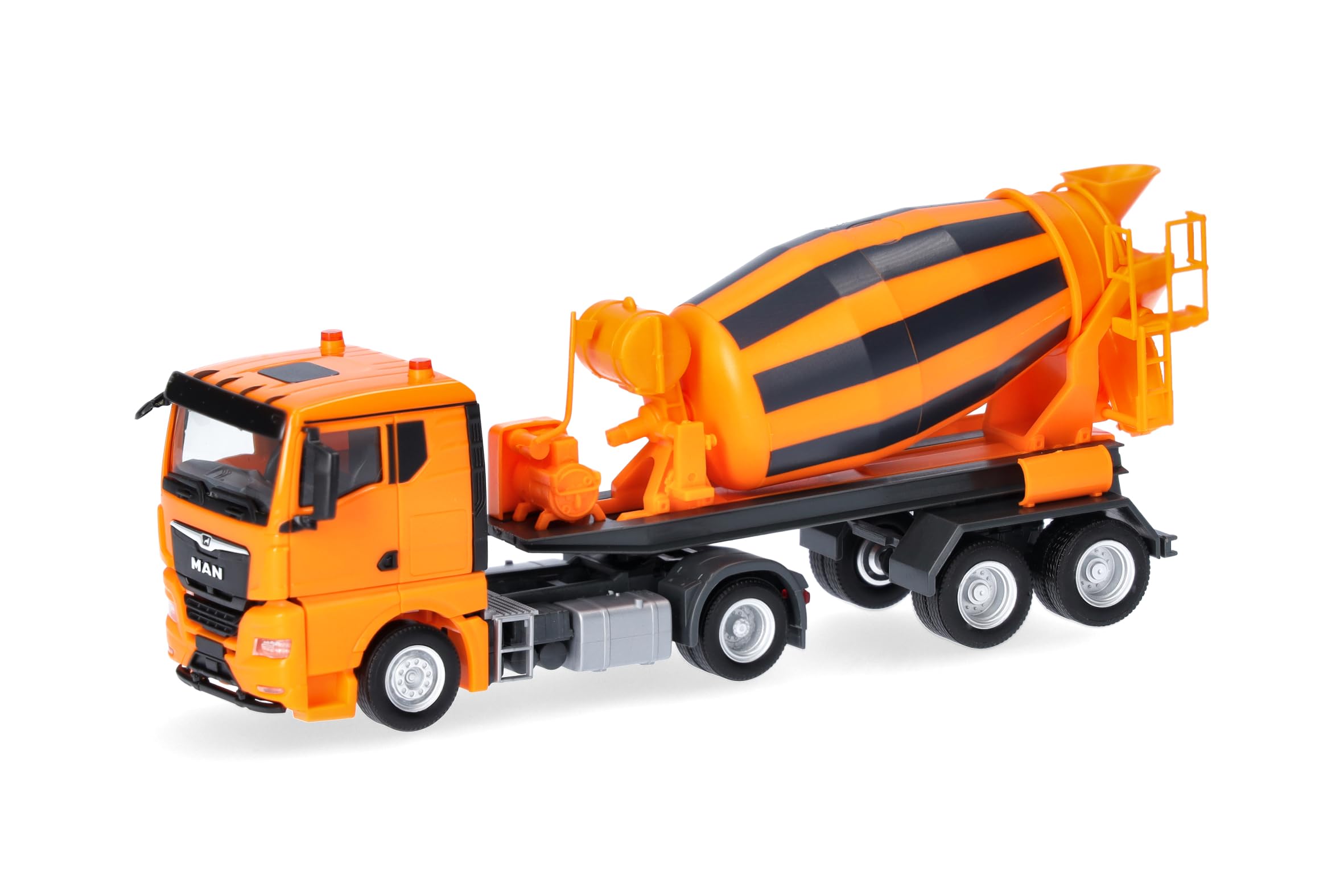 Herpa truck model MAN TGX GN concrete mixer semitrailer, municipal orange, on a scale of 1:87, plastic miniature, made in Germany, model building, collectors edition