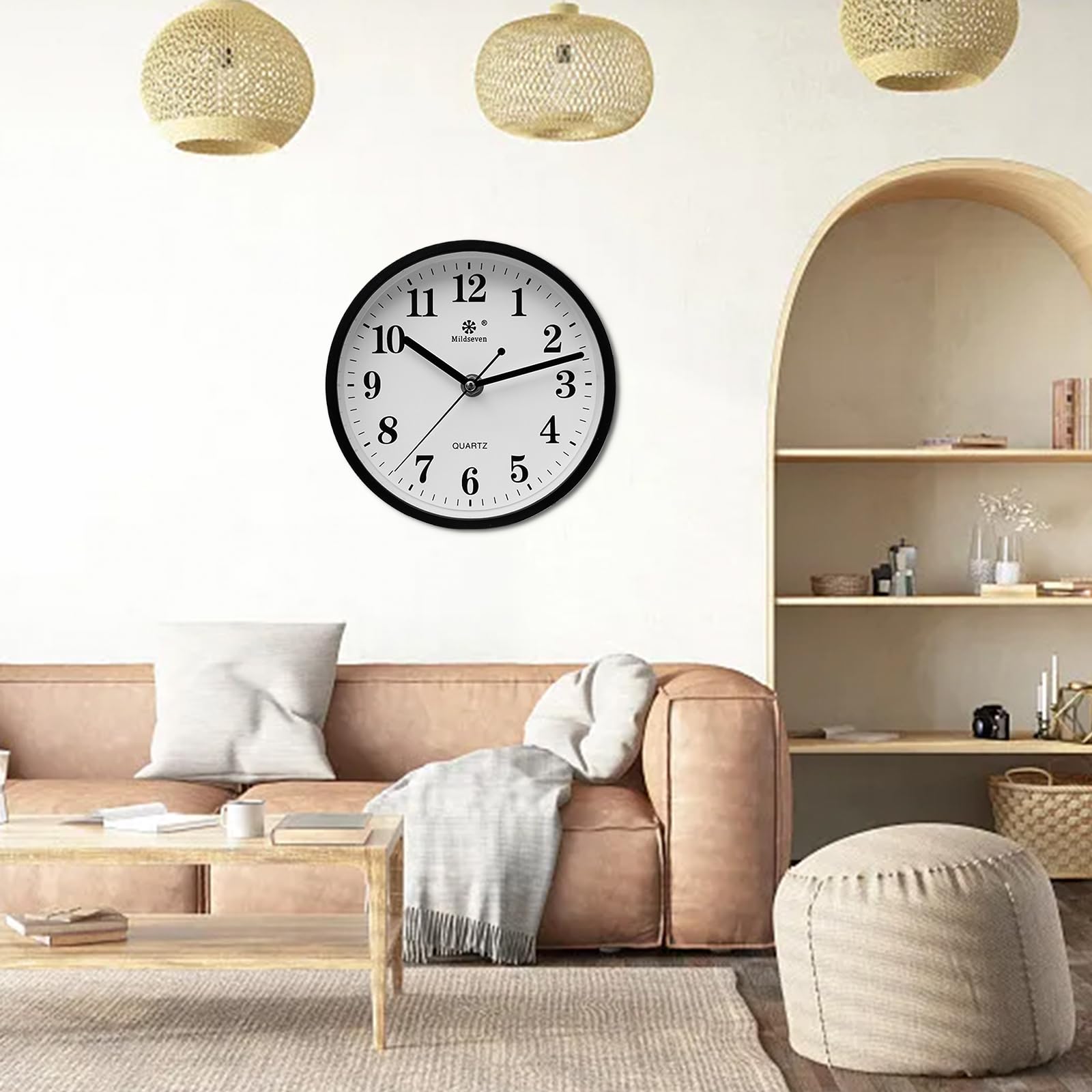 Grande horloge murale à quartz silencieuse moderne noire pour cuisine salon bureau