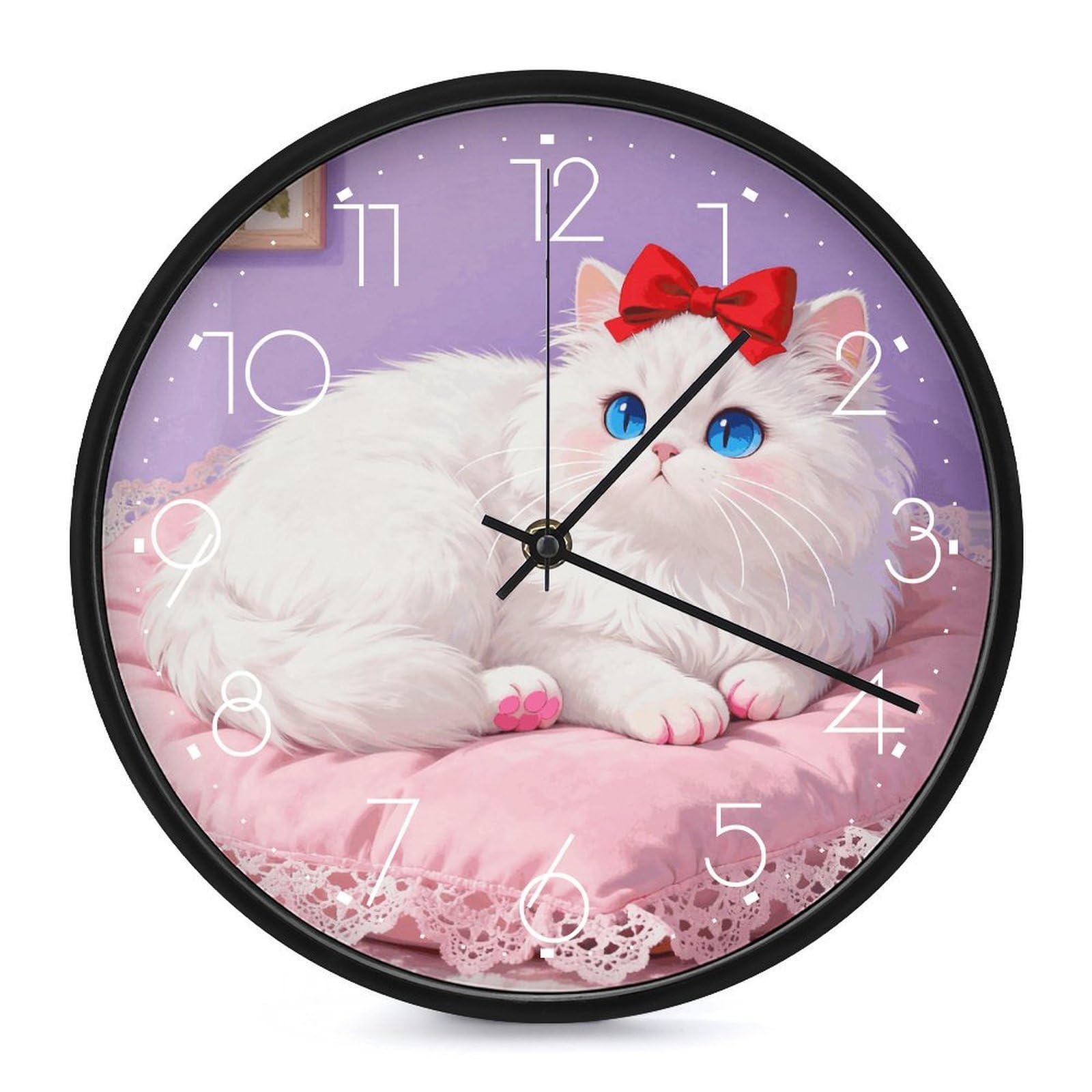 DWVTSLH Blue-Eyed Cat Wall Clock 10 Inch Silent Non-Ticking Modern Clocks Battery Operated - Decorative Wall Clocks for Bedroom Living Room Kitchen Office Wall Decor Gift Idea