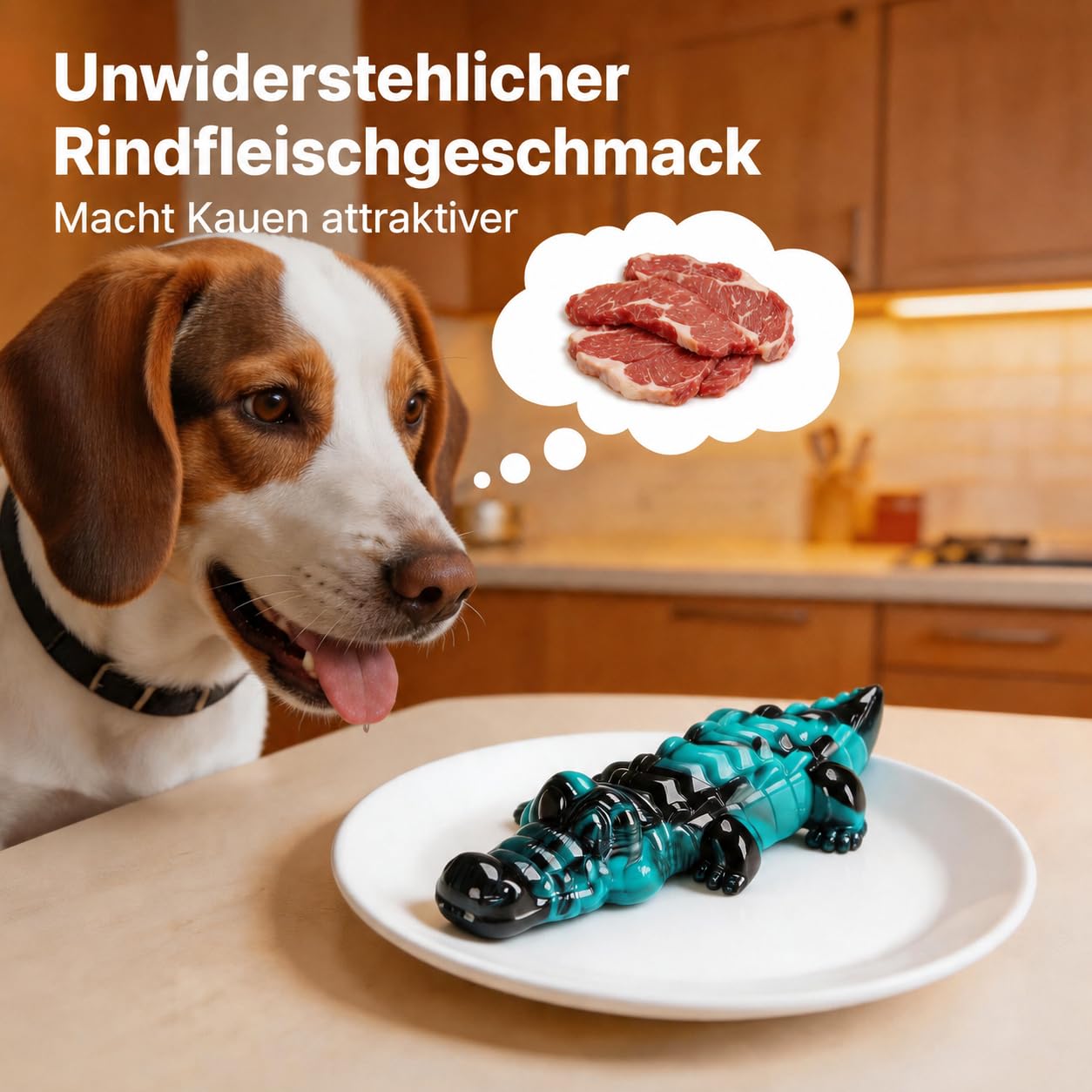 Potaroma Hunde-Kauspielzeug Krokodil, Nylon, Rindfleisch, Petrol/Schwarz | Ca. 23,6 × 7,6 × 4,6 cm; für kraftvolle Kauer ab ca. 27 kg; nicht für Welpen oder kleine Rassen; unterstützt Zahngesundheit