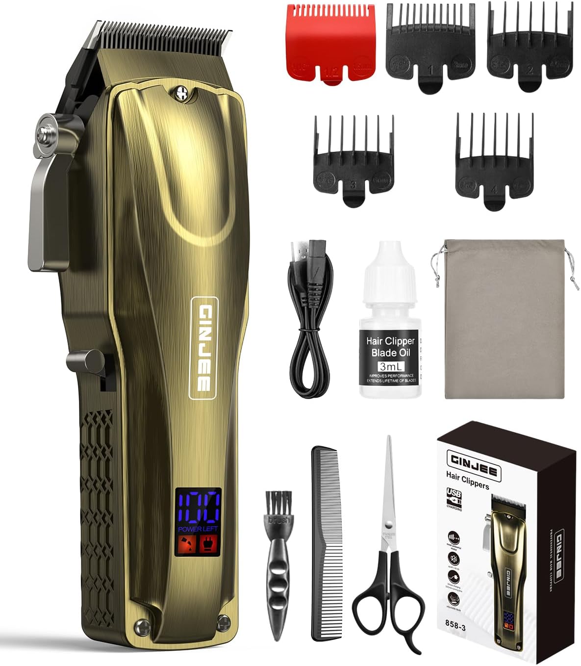 Hair Clippers for Men, Cordless & Corded Barber Clipper with 5Hrs Runtime, 7000RPM Rotary Motor & LED Display, Waterproof Professional Hair Cutting Kit for Men and Home Use (Gold)