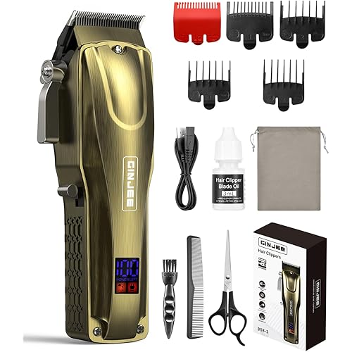 Hair Clippers for Men, Cordless & Corded Barber Clipper with 5Hrs Runtime, 7000RPM Rotary Motor & LED Display, Waterproof Professional Hair Cutting Kit for Men and Home Use (Gold)