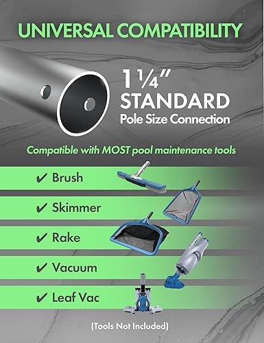 Miniatura 4 de KEMANO - Poste profesional de servicio pesado de 15 pies para piscina, aluminio telescópico, ajustable de 3.4 a 15 pies, se adapta a aspiradora de