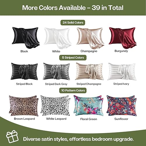 Miniatura 6 de MR&HM Funda de almohada de satén para cabello y piel, paquete de 2 fundas de almohada de satén de seda, tamaño King, funda de almohada sedosa con