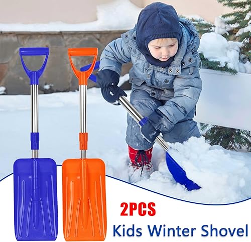 Miniatura 2 de 2 palas de invierno para niños, pala de nieve para niños con mango ajustable en D, pala de nieve desmontable de plástico naranja y azul, palas