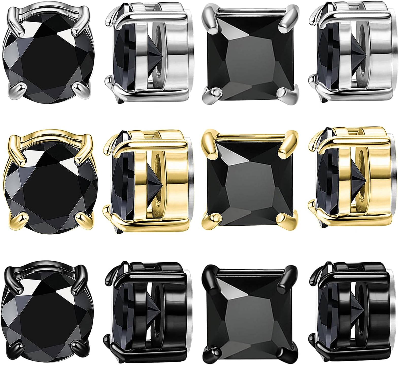 NEWITIN 6 Pairs Stainless Steel Magnetic Stud Earrings for Men Clip on Earring Magnetic Earring Unisex Non Piercing CZ Magnet Studs Diamond Earrings for Women Men